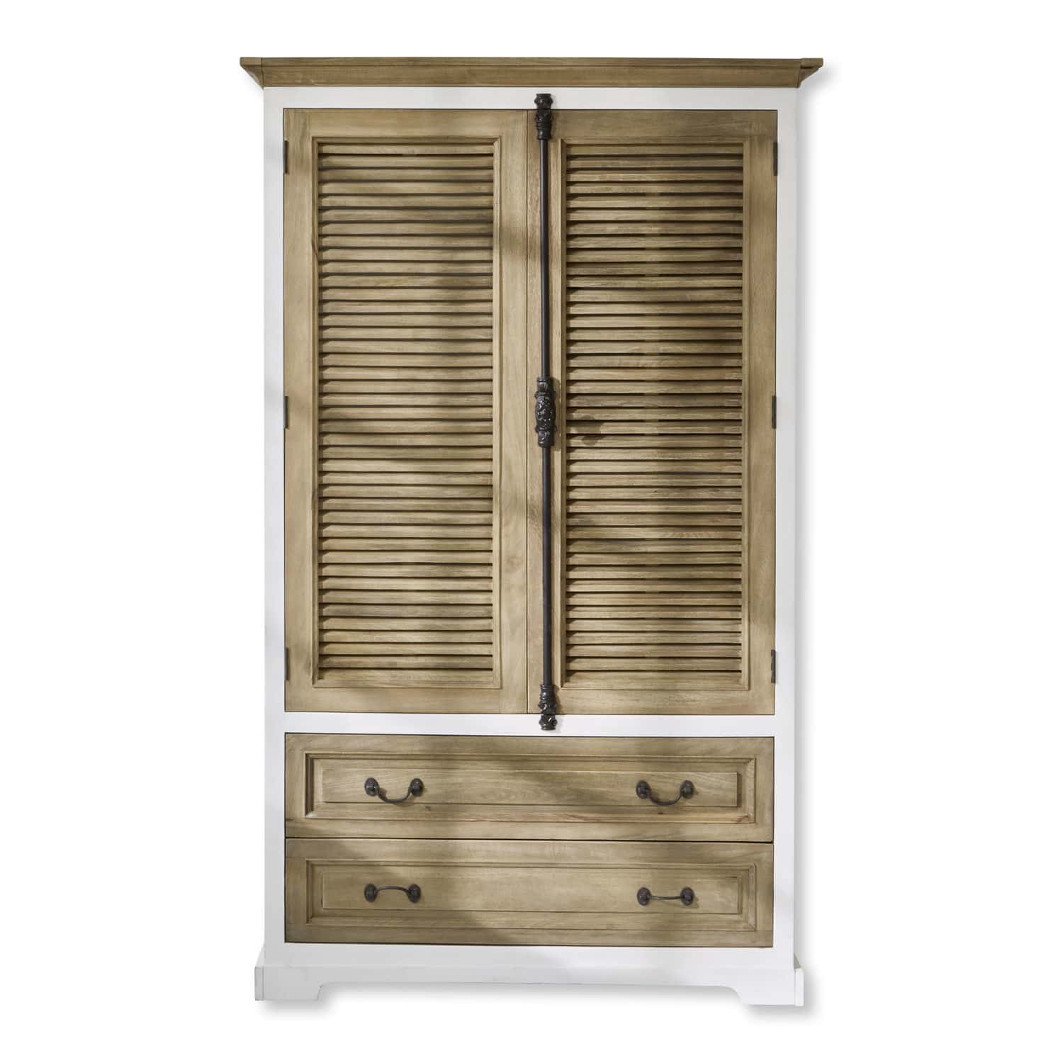 Armadio a giorno componibile Bureau Armadio in legno con cornice bianca e due cassetti, colore legno naturale, mobile contenitore