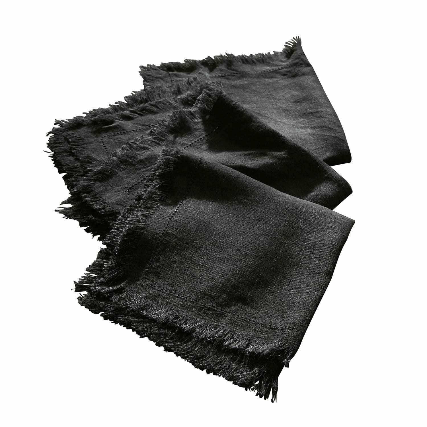 Set di 4 tovaglioli Pibrac Tovagliolo nero in lino con frange, accessorio decorativo per tavola in materiale naturale