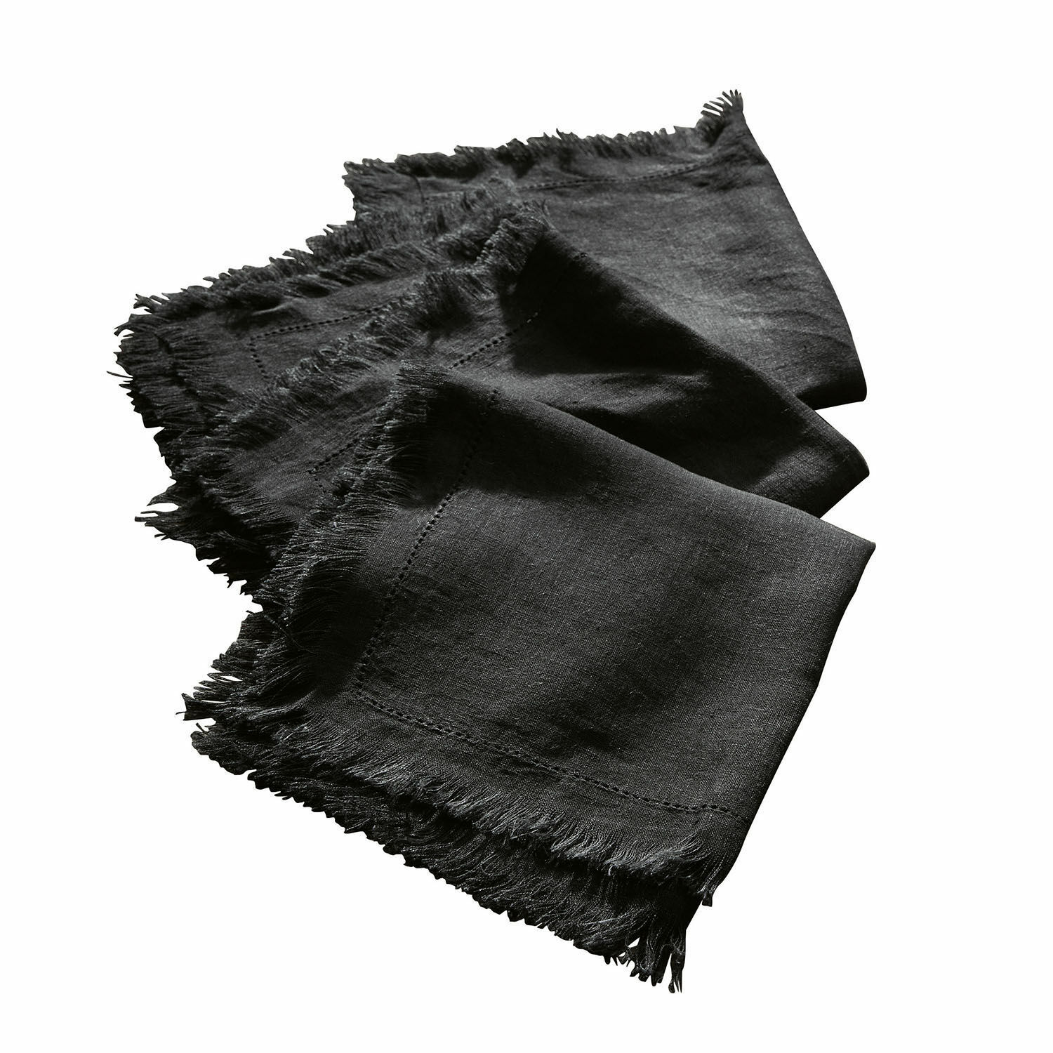 Set di 4 tovaglioli Pibrac Tovagliolo nero in lino con frange, accessorio decorativo per tavola in materiale naturale