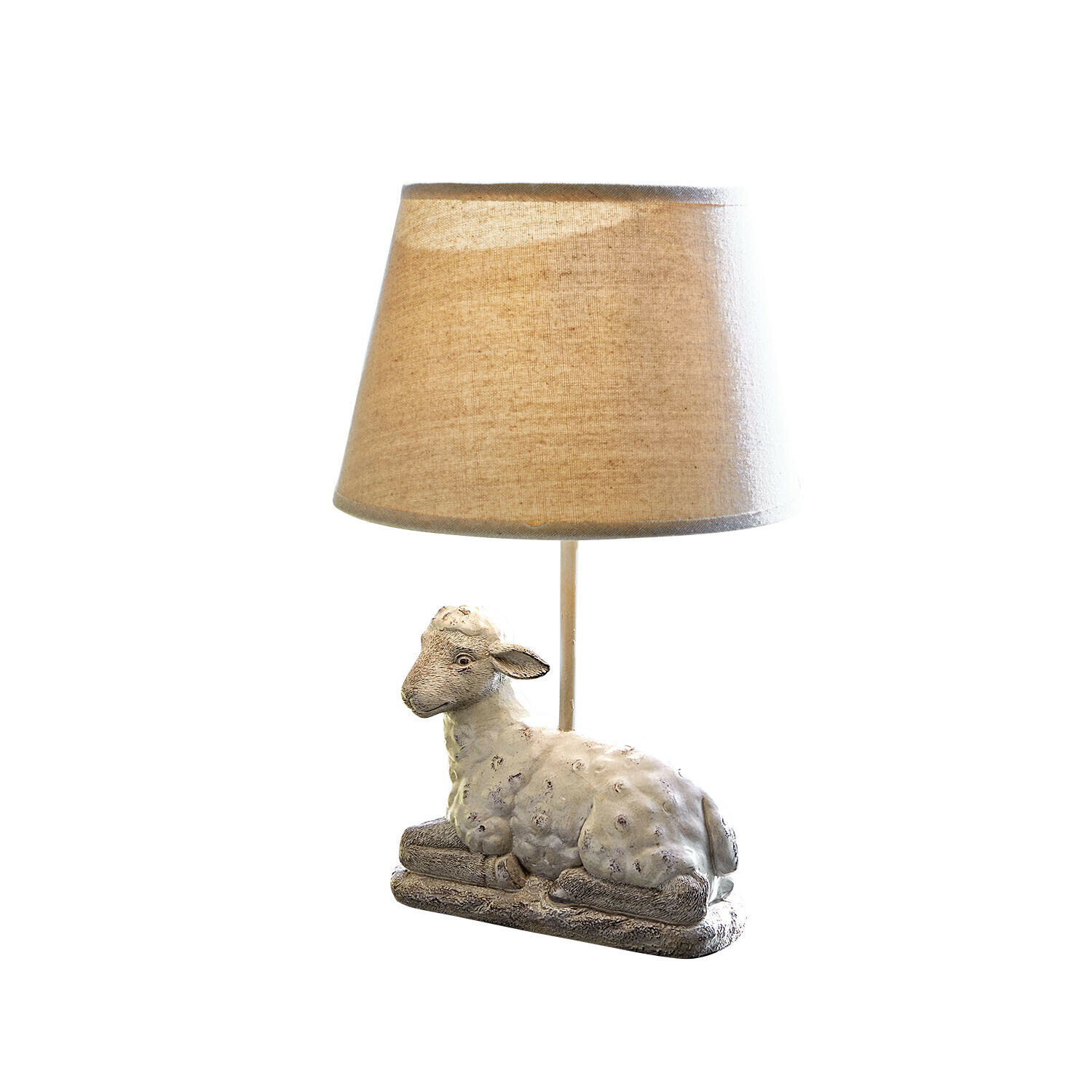 Lampada da tavolo Séverac Lampada da tavolo con paralume in tessuto beige e base decorativa a forma di pecora sdraiata