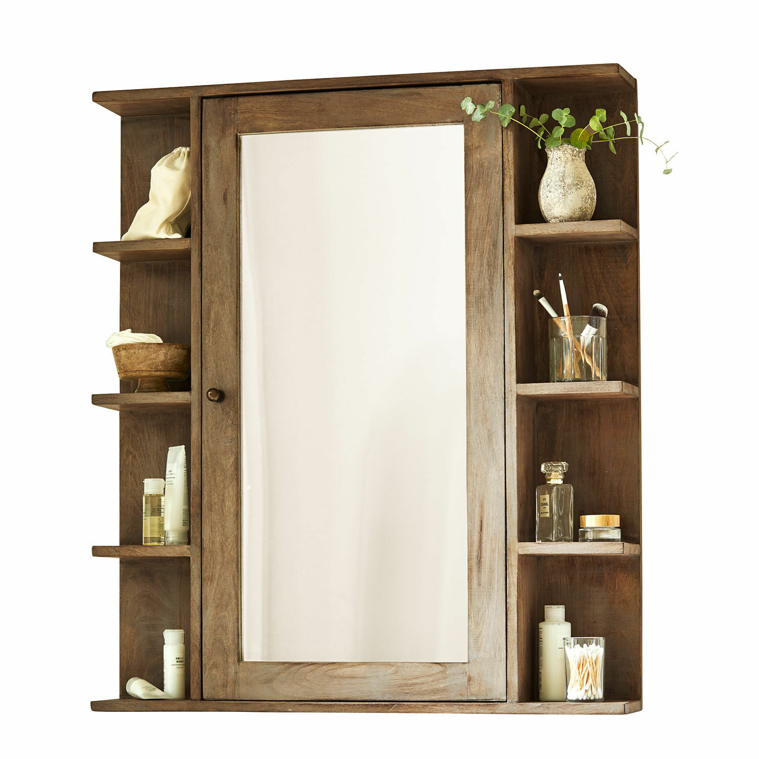 Mobile con specchio Greenhaven Mobile bagno in legno con specchio e ripiani per cosmetici in marrone naturale