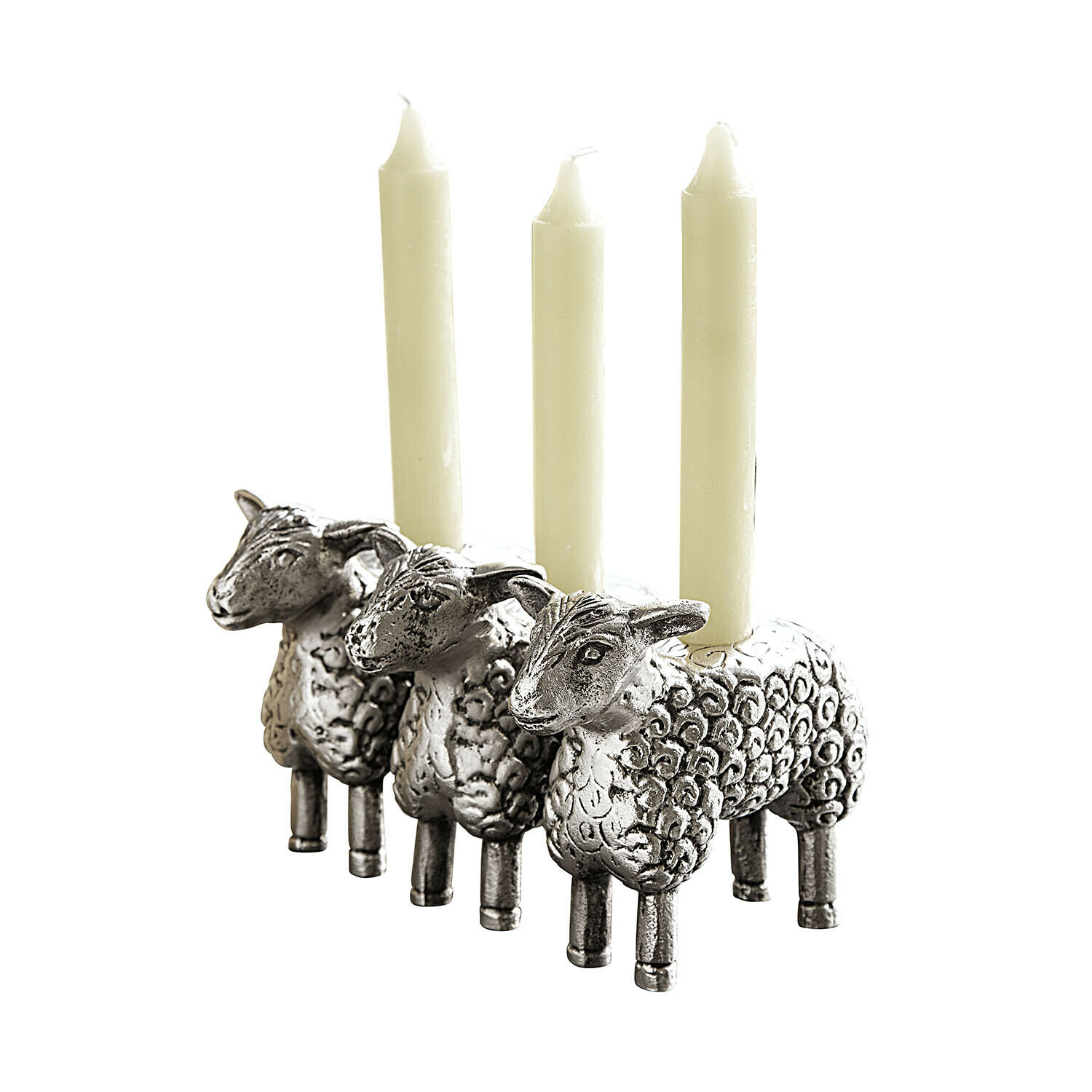 Portacandele Séverac Portacandele in metallo a forma di tre pecore con candele bianche, decorazione per la casa