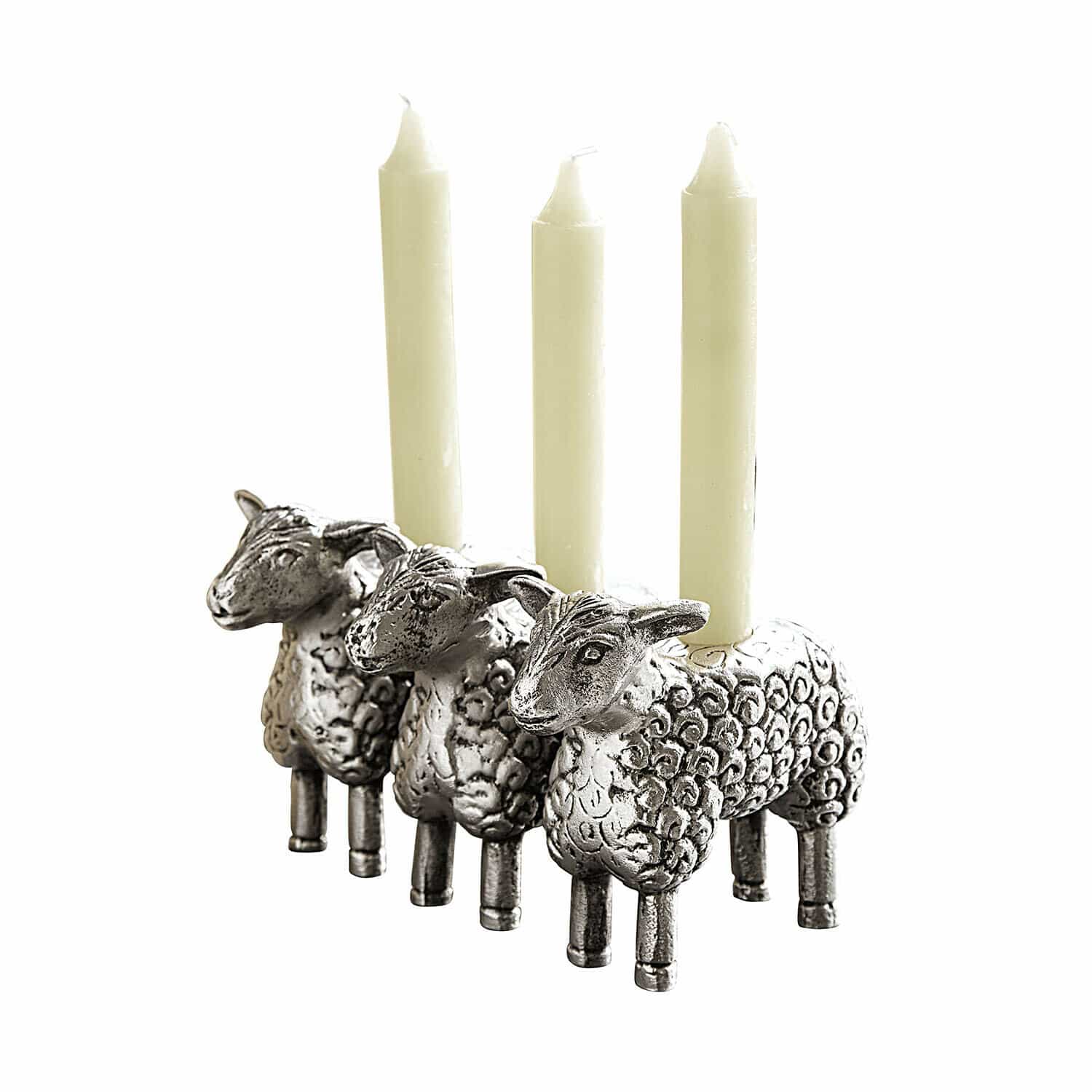 Portacandele Séverac Portacandele in metallo a forma di tre pecore con candele bianche, decorazione per la casa