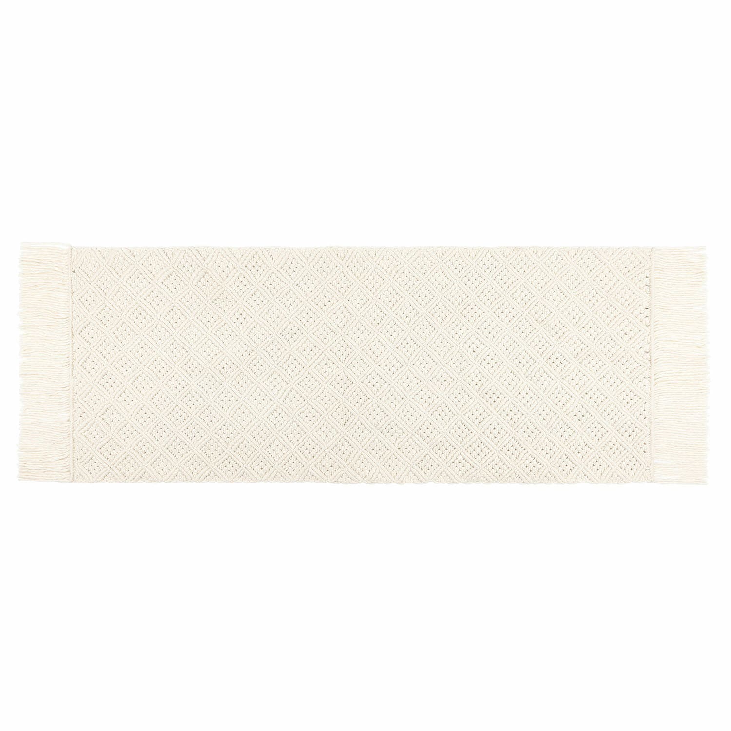 Passatoia Voué Tappeto bianco in cotone con frange e motivo geometrico, decorazione d'interni, tessile casa