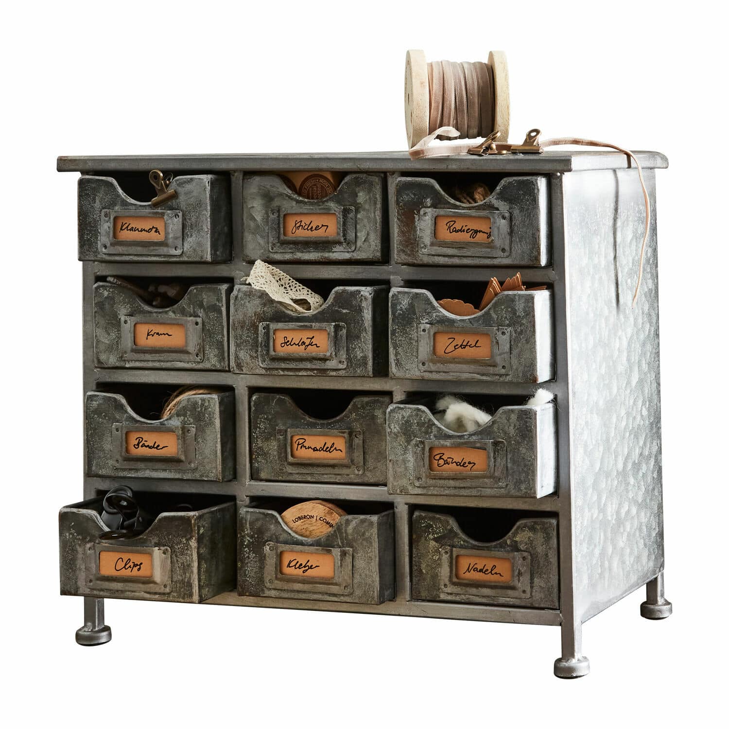 Portaoggetti Serena Mobiletto vintage in metallo con 12 cassetti per riporre piccoli oggetti e accessori