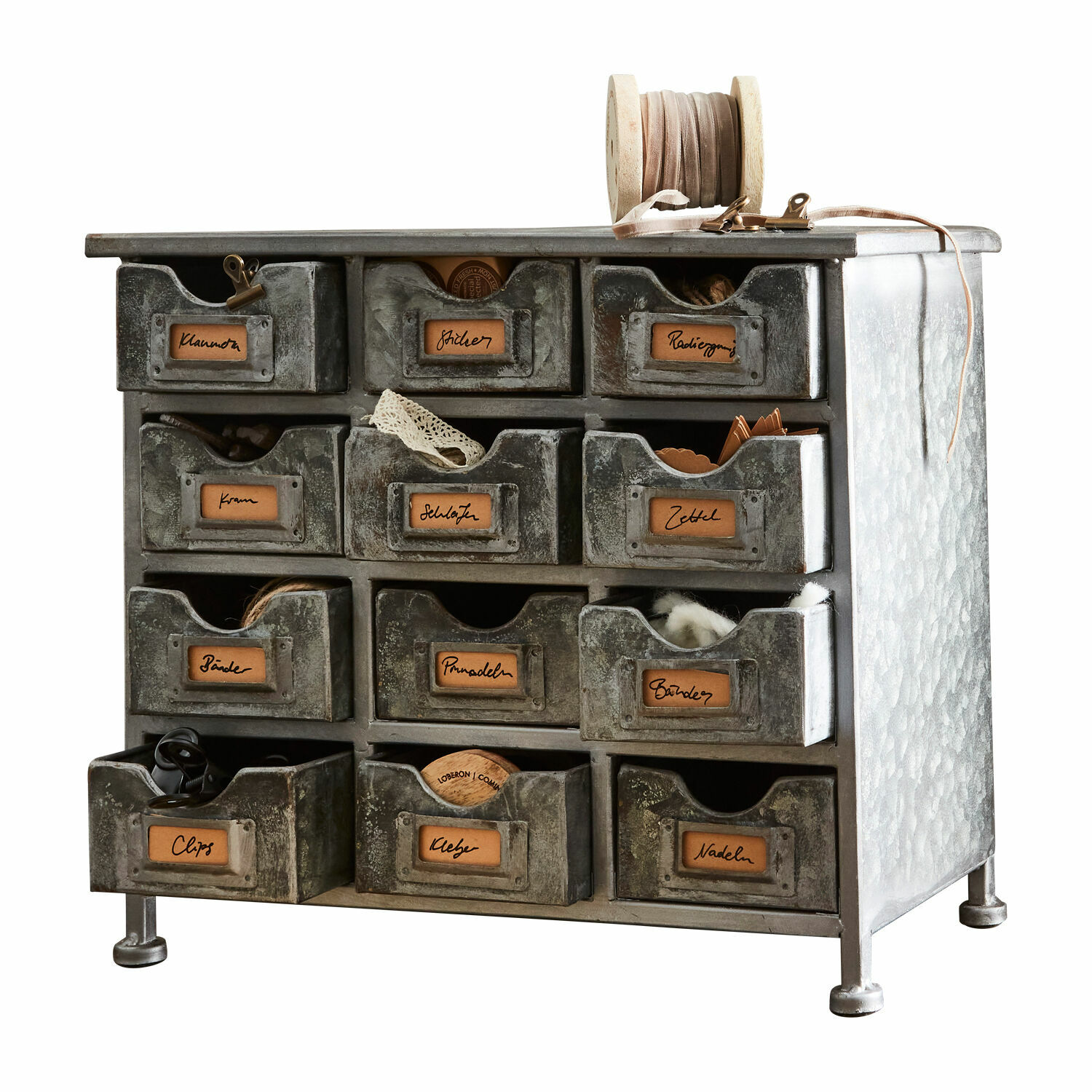 Portaoggetti Serena Mobiletto vintage in metallo con 12 cassetti per riporre piccoli oggetti e accessori