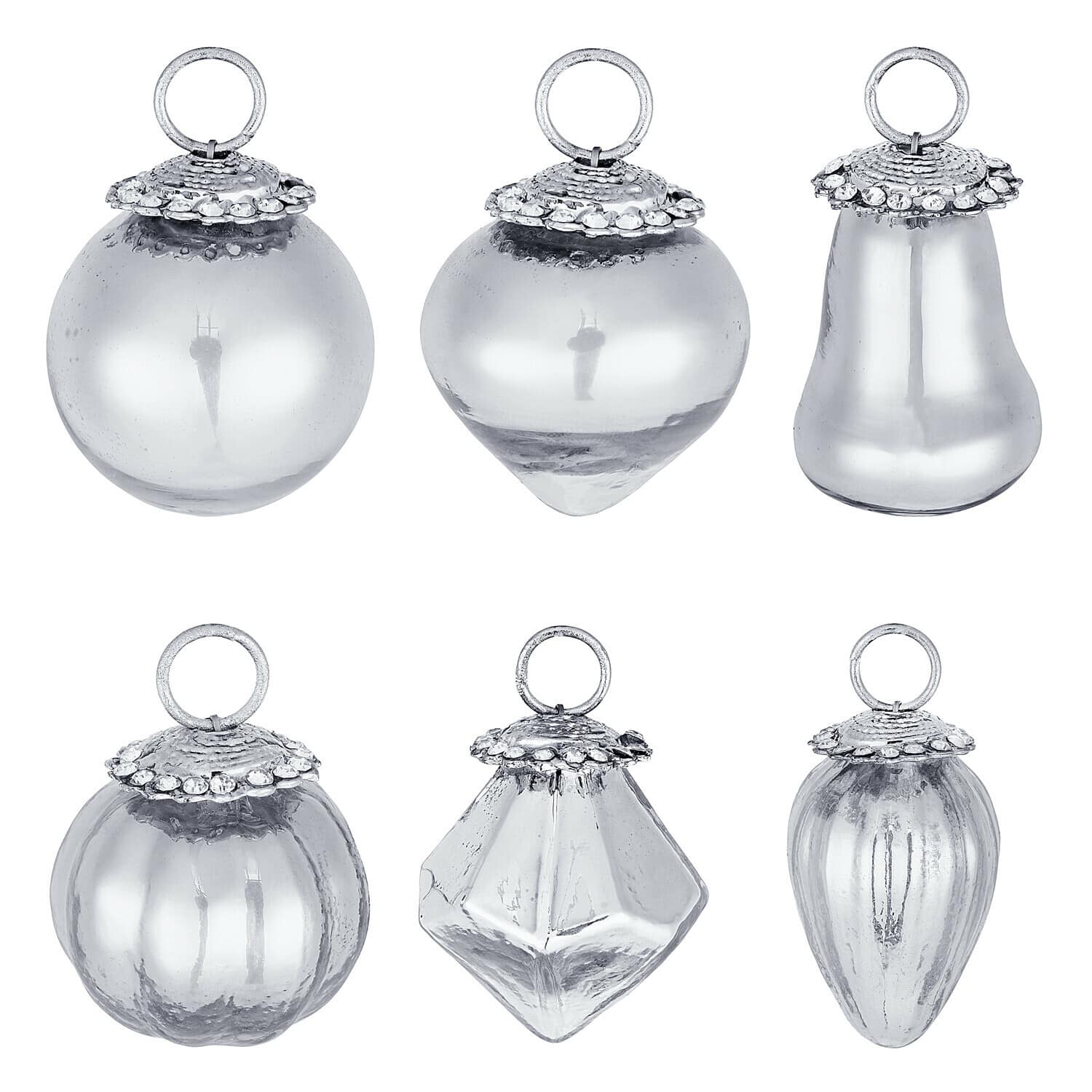 Set di 6 decorazioni natalizie Levier Set di sei decorazioni natalizie in vetro trasparente di varie forme con anelli metallici