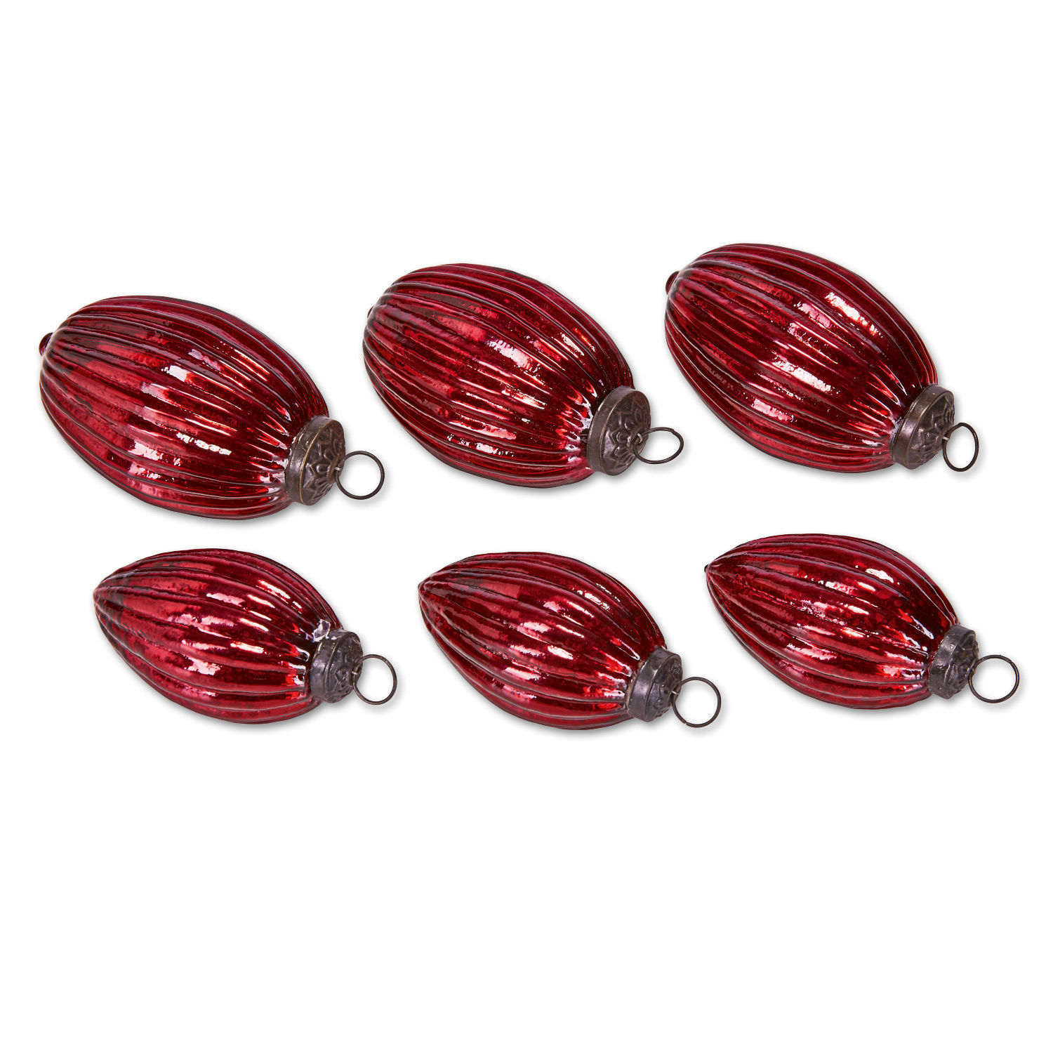 Set di 6 decorazioni natalizie Blavet Set di sei decorazioni natalizie in vetro rosso con anelli metallici per appendere