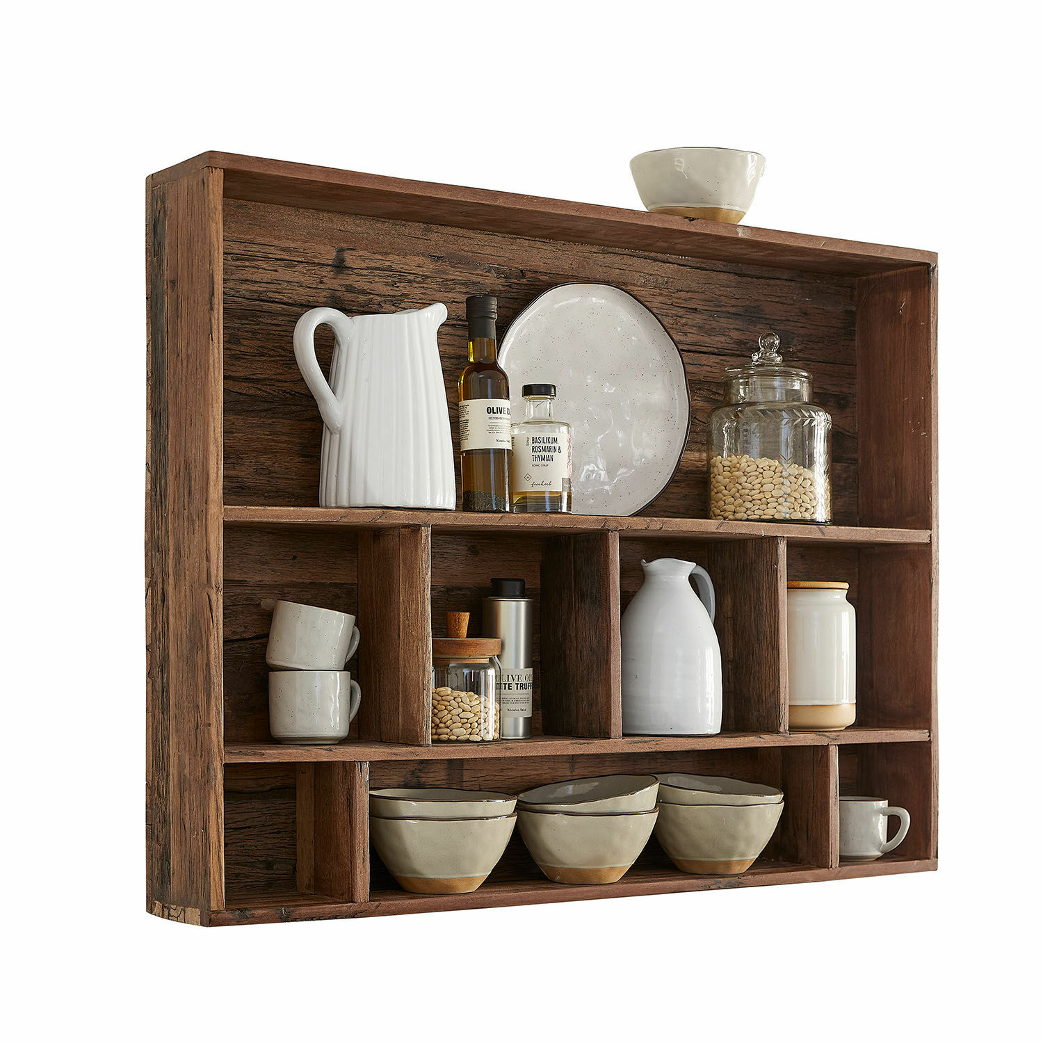 Scaffale da parete Tresienne Mensola da parete rustica in legno con ceramiche e spezie per cucina in stile naturale
