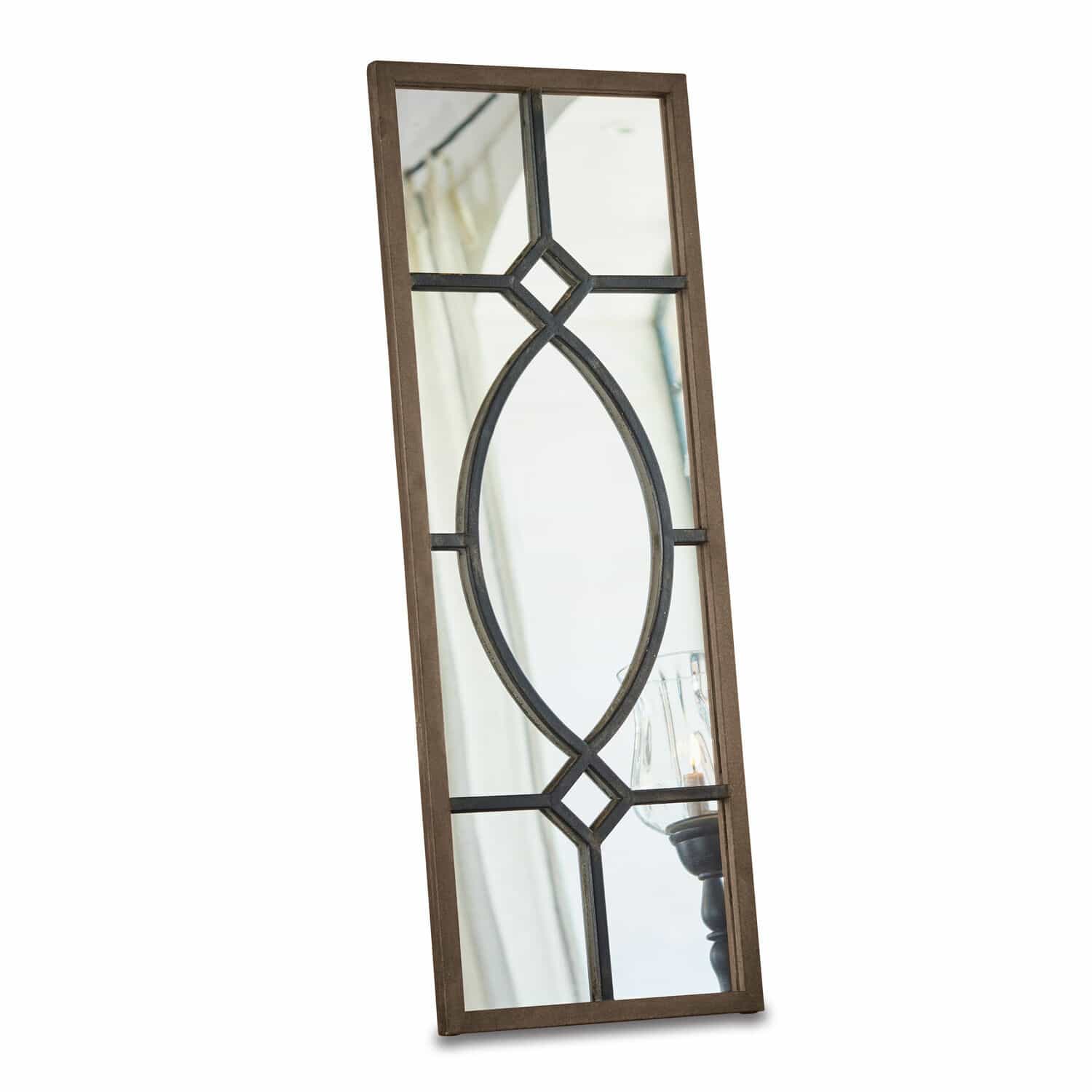Specchio Millery Specchio con cornice in legno marrone e motivo decorativo in metallo per interni