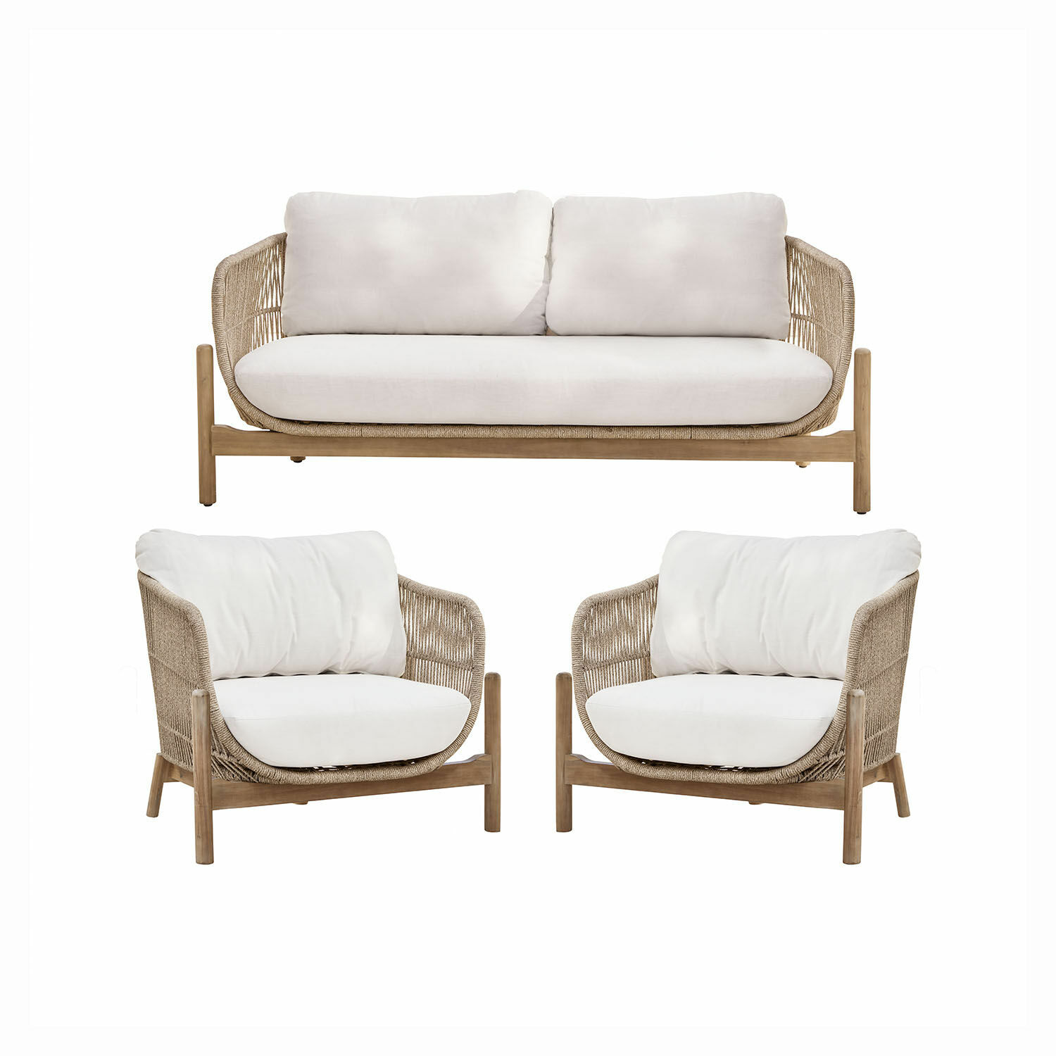 Salottino FSC®-100% Belvidere Set di mobili in rattan beige con cuscini beige chiaro e struttura in legno naturale