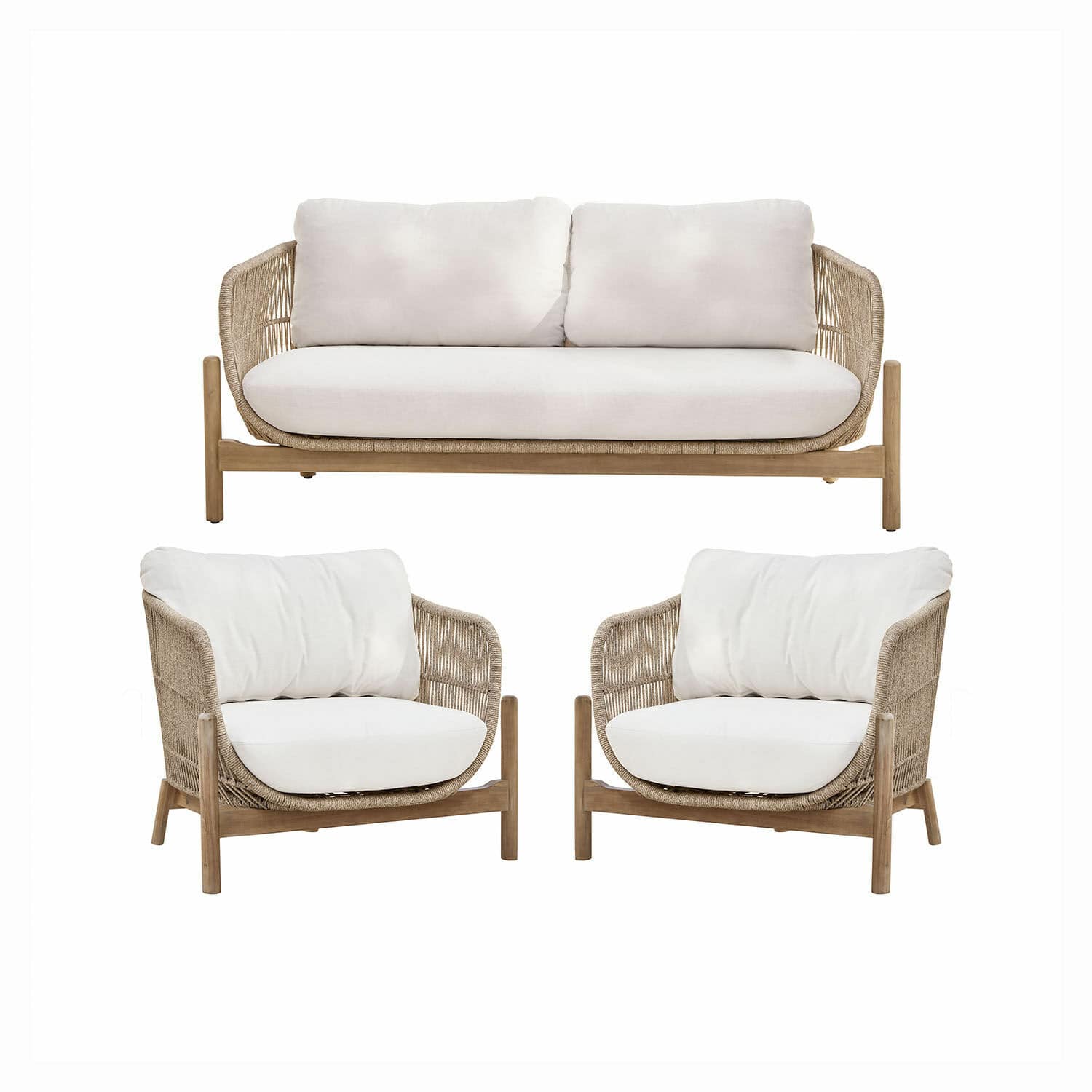 Salottino FSC®-100% Belvidere Set di mobili in rattan beige con cuscini beige chiaro e struttura in legno naturale