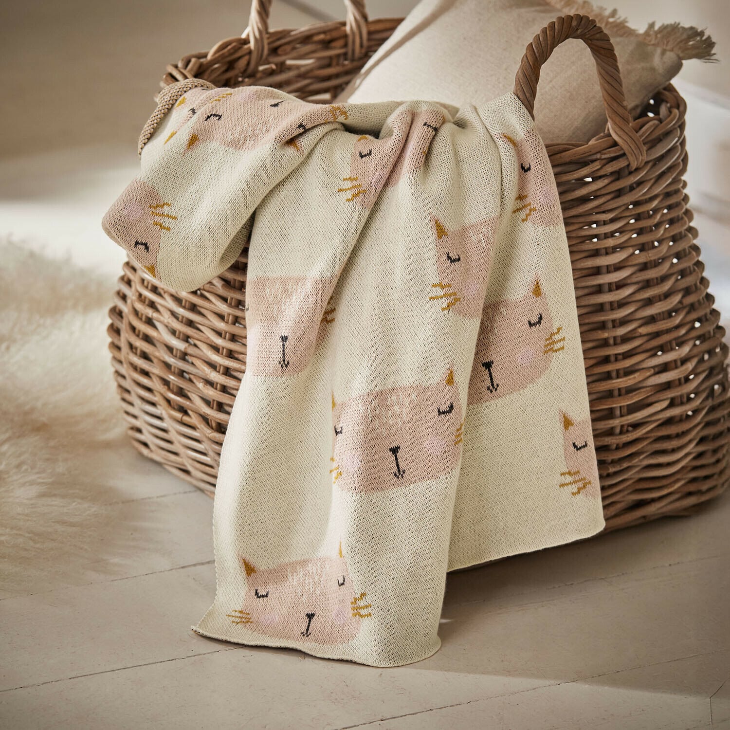 Coperta per animali domestici Layouna Coperta crema con motivi di gatti rosa, tessuto morbido, ideale per decorazione e comfort