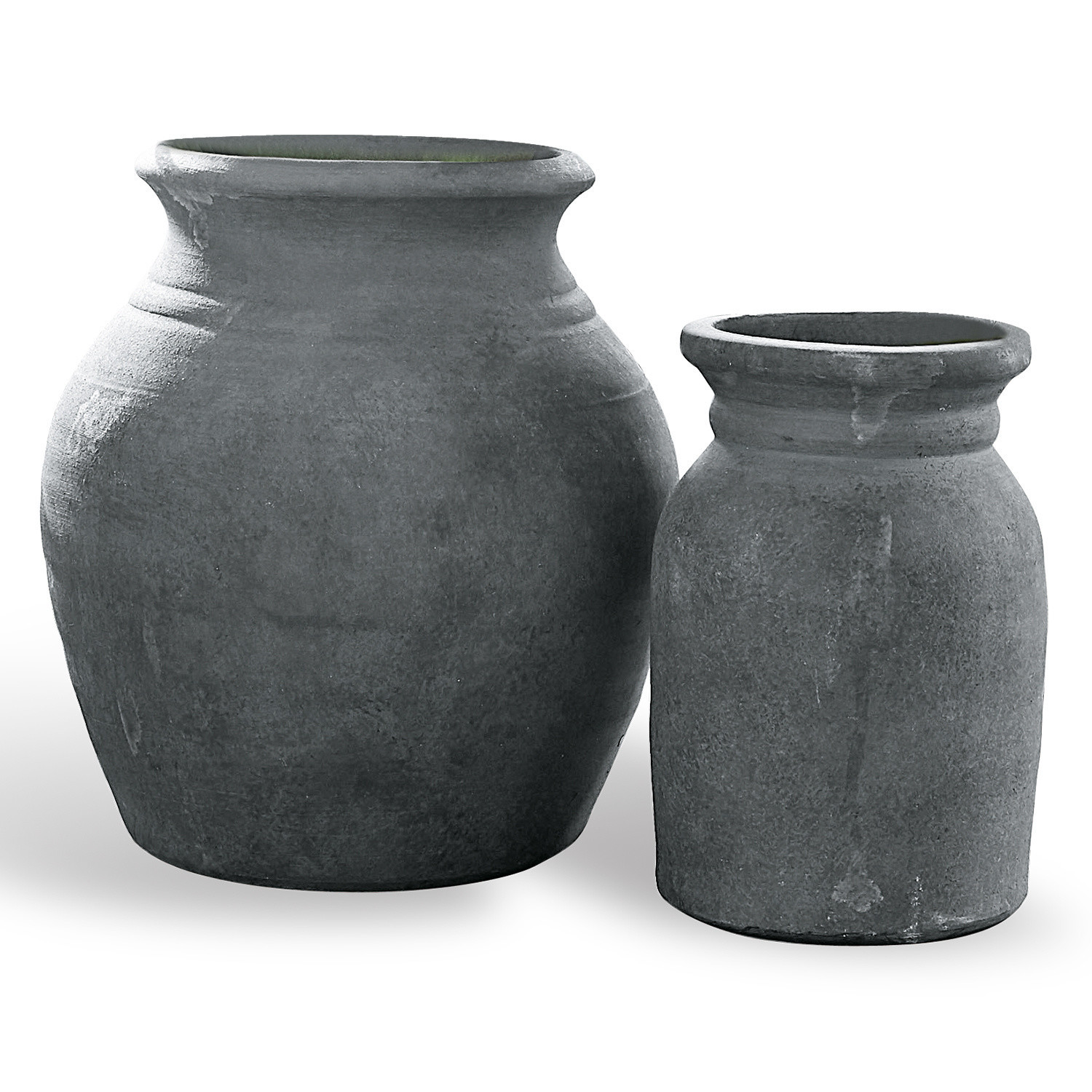 Coppia di vasi Molduc Set di due vasi in ceramica grigia con design rustico per decorazioni interne ed esterne