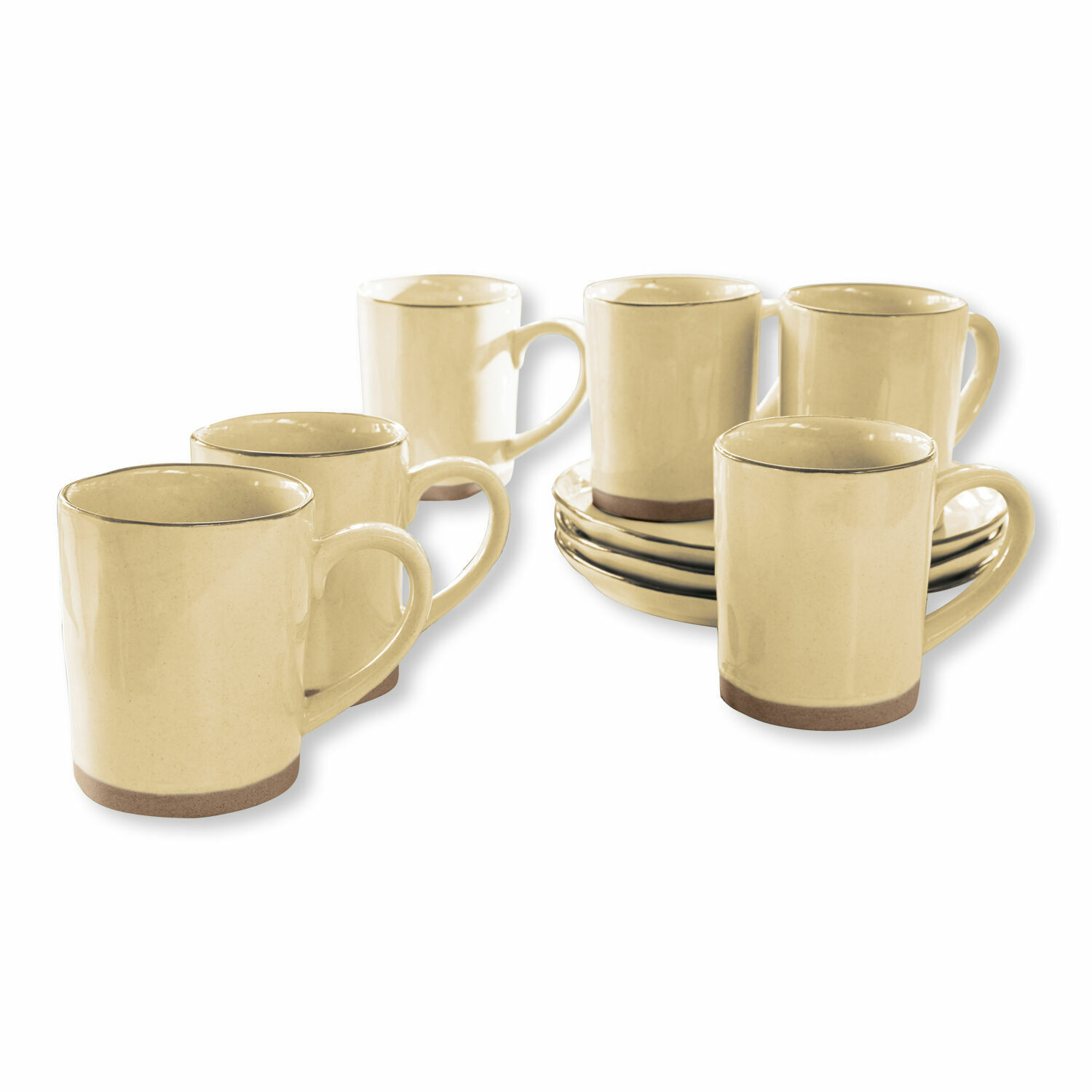 Set di 6 tazze Biarré Set di sei tazze in ceramica crema con base marrone per caffè o tè