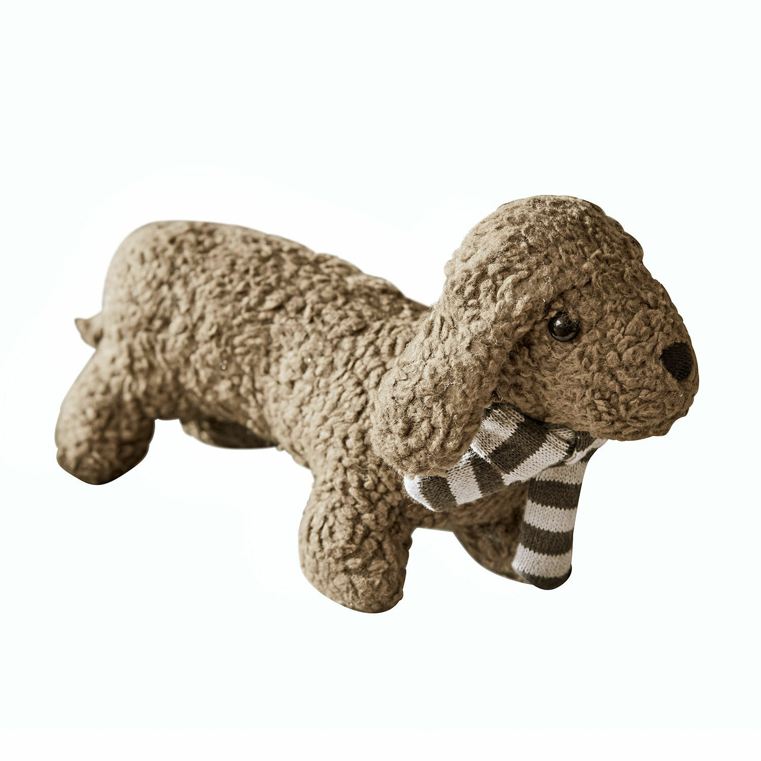 Sonaglio a forma di cane Frolicks Cane di peluche marrone in materiale morbido con sciarpa a righe grigie e bianche, decorazione