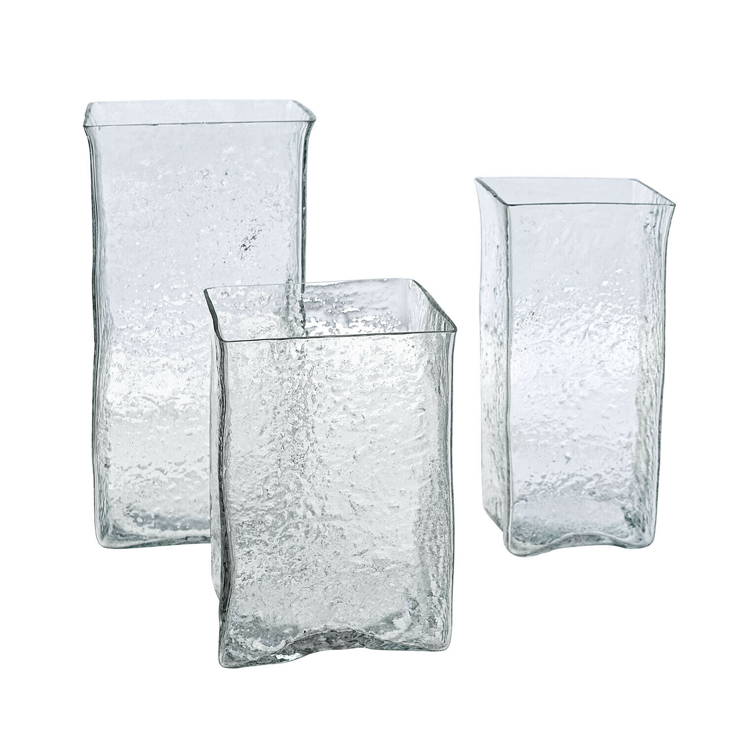 Set di 3 portacandele Xarlac Set di tre vasi in vetro trasparente con superficie strutturata per decorazione d'interni