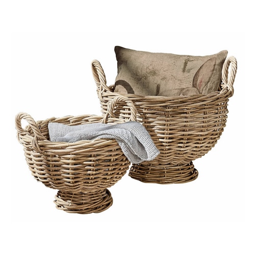 Set di due cesti in vimini naturale con manici, decorativi e pratici per conservare