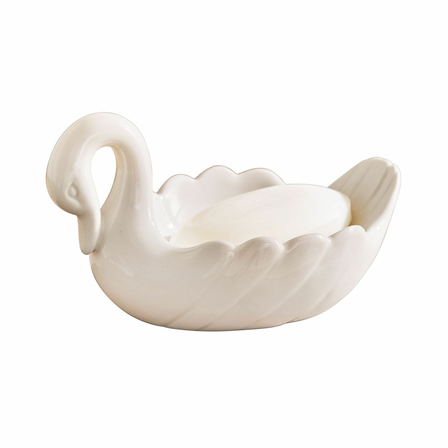 Portasapone Casavela Portasapone in ceramica bianca a forma di cigno, accessorio elegante per il bagno