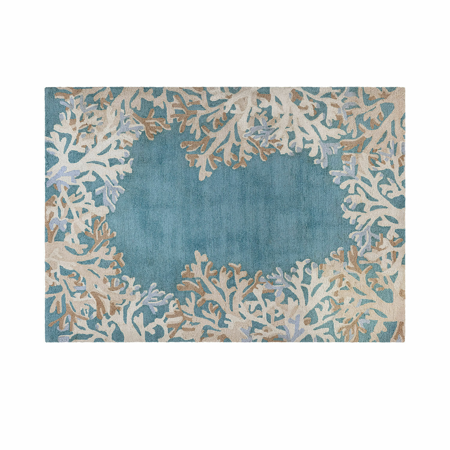 Tappeto per esterni e interni Dorlancourt Tappeto con motivo corallo beige e blu, materiale morbido, decorazione elegante per soggiorno
