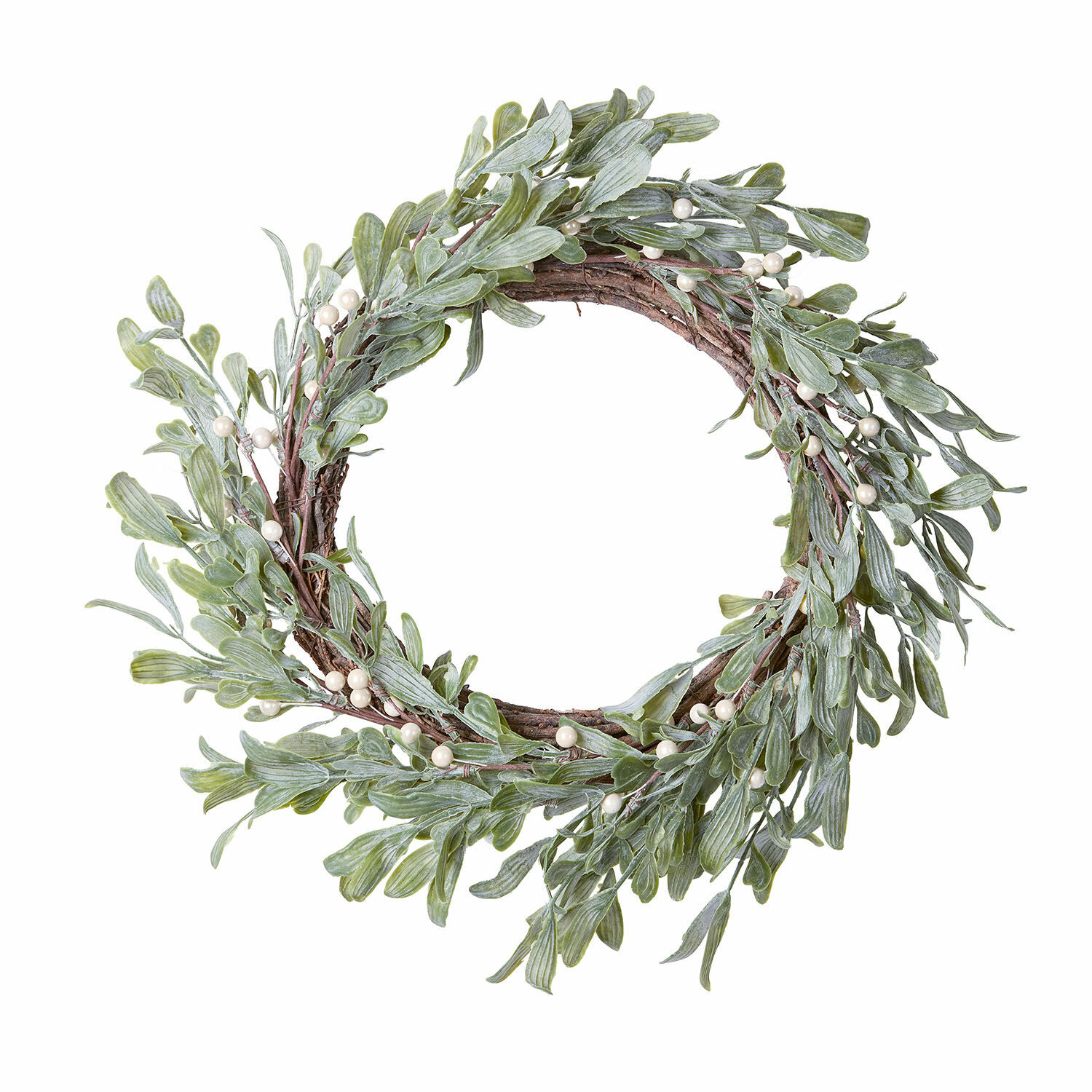 Ghirlanda Cunnig Corona decorativa con foglie verdi e perle bianche su base naturale di rami