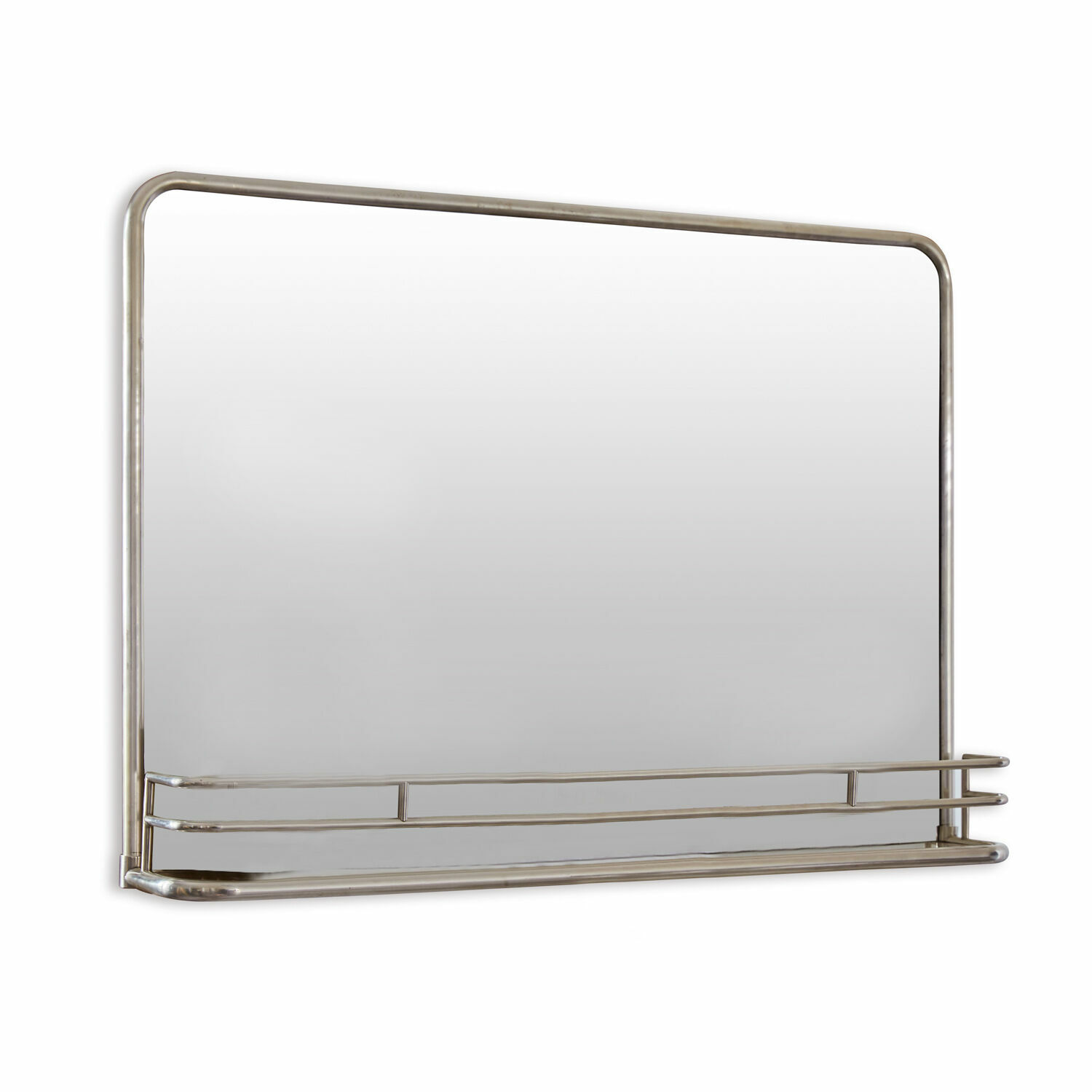 argento/trasparente Specchio rettangolare Opoli con cornice metallica argento e mensola, accessorio decorativo moderno