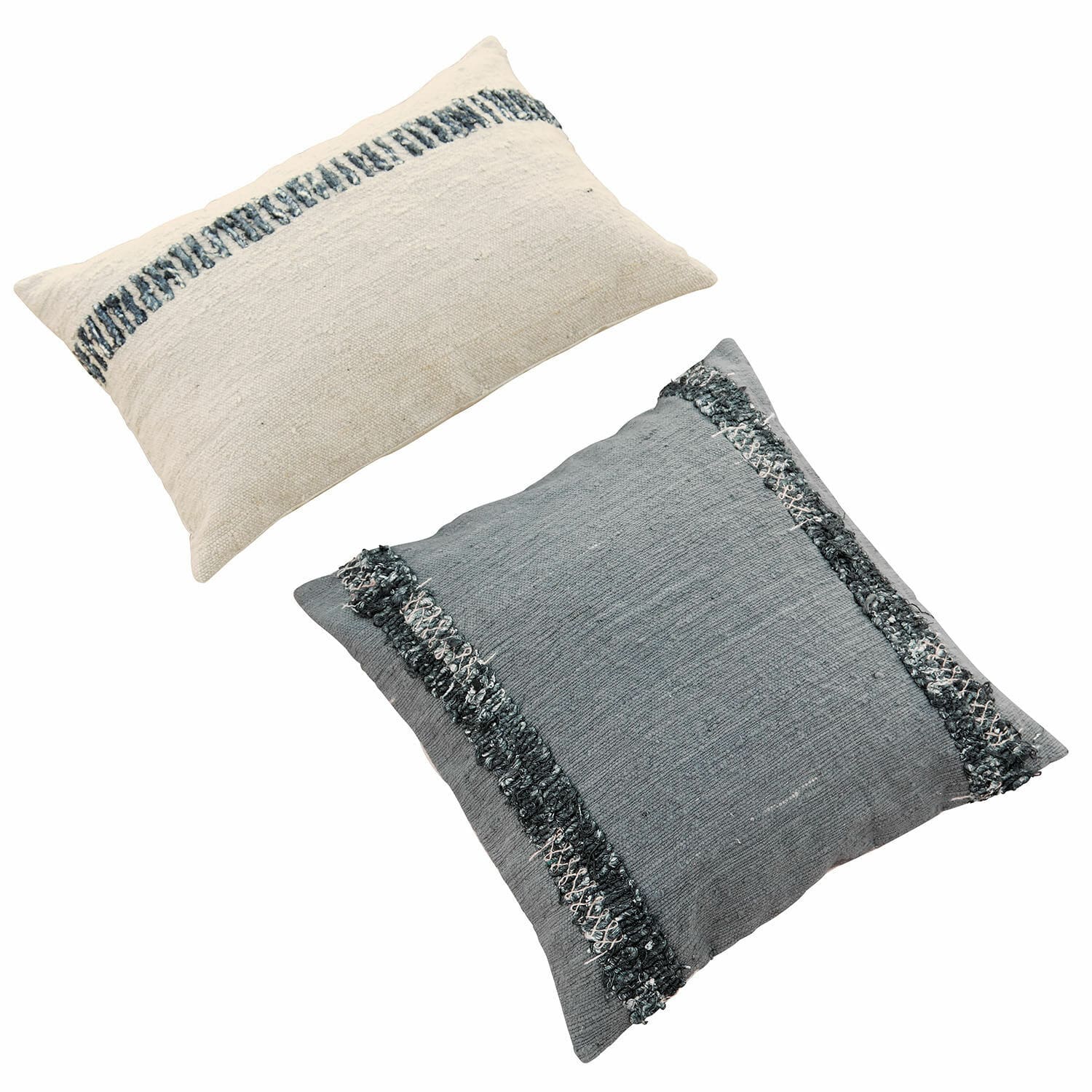 Coppia di copricuscini Foix Set di due cuscini decorativi in cotone crema e grigio con bande decorative testurizzate