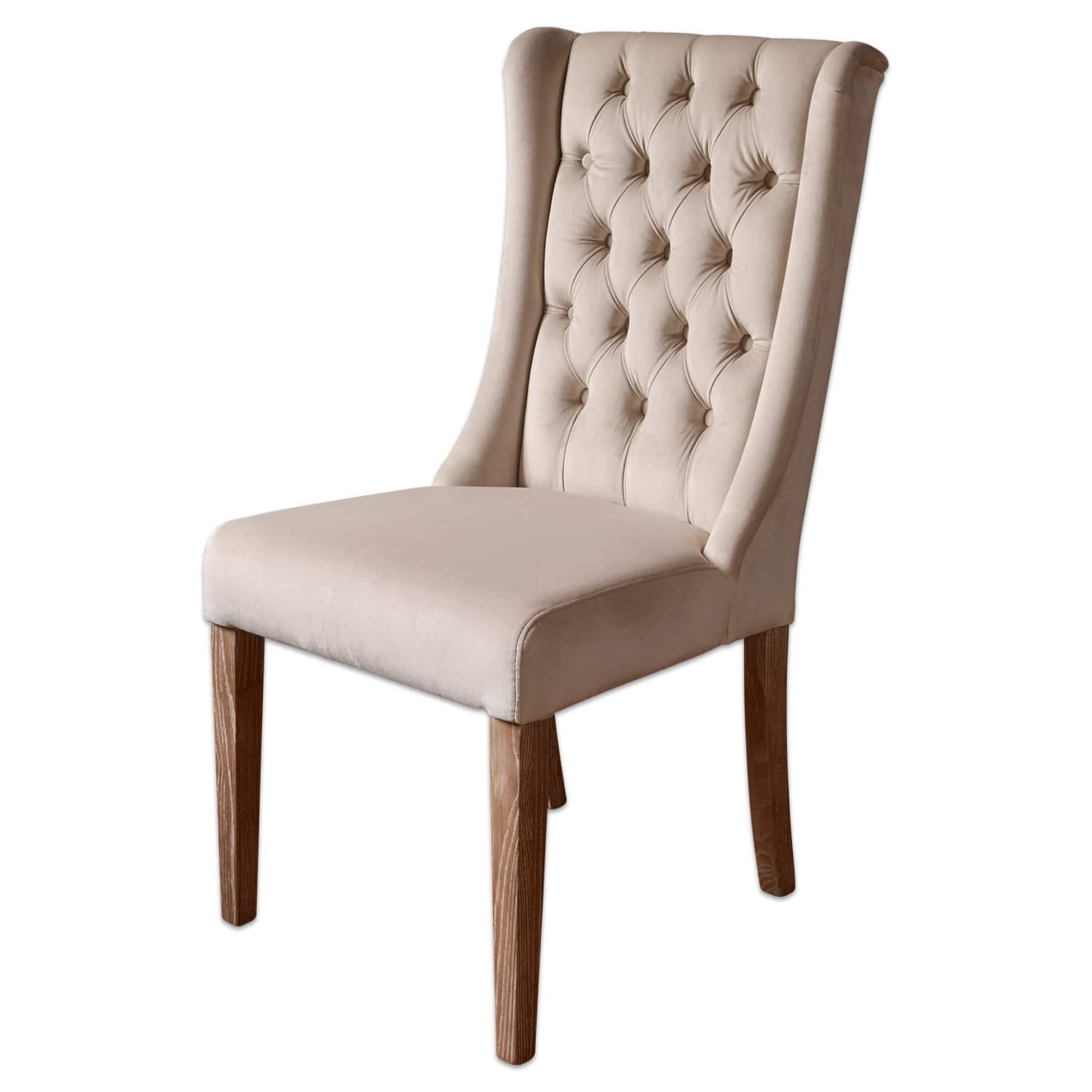 Sedia Sudbury Sedia beige imbottita con schienale capitonné e gambe in legno per sala da pranzo