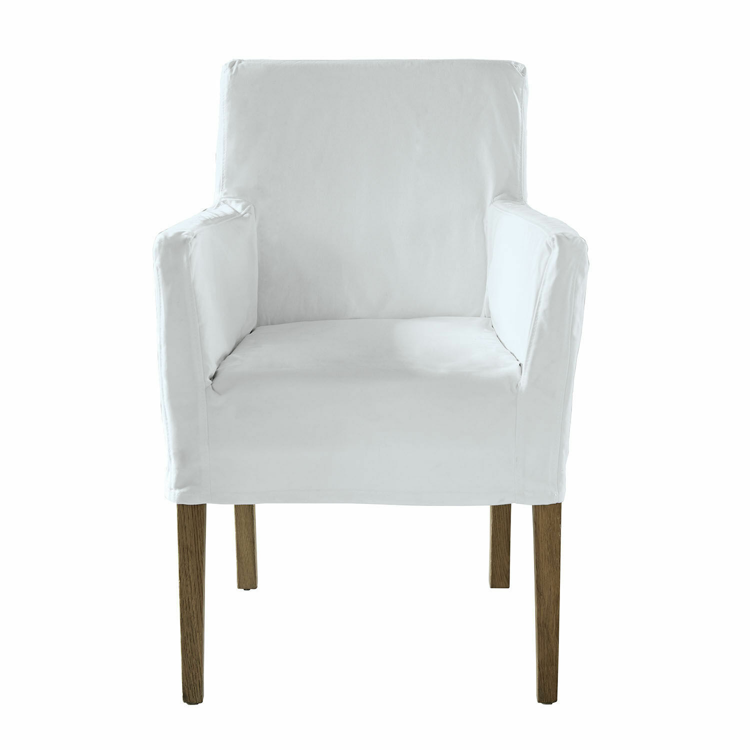 bianco/marrone Sedia Longhill con tessuto bianco e gambe in legno marrone, comoda per soggiorno