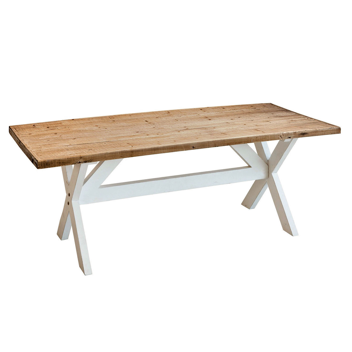 Tavolo Covington con piano in legno marrone e base bianca, stile rustico per sala da pranzo