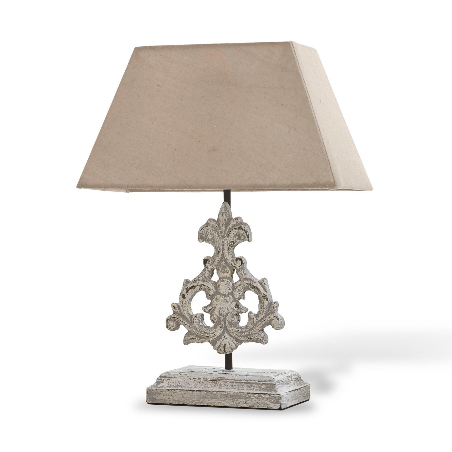 Lampada da tavolo Poème Lampada da tavolo con paralume beige e base decorativa in legno e metallo stile vintage
