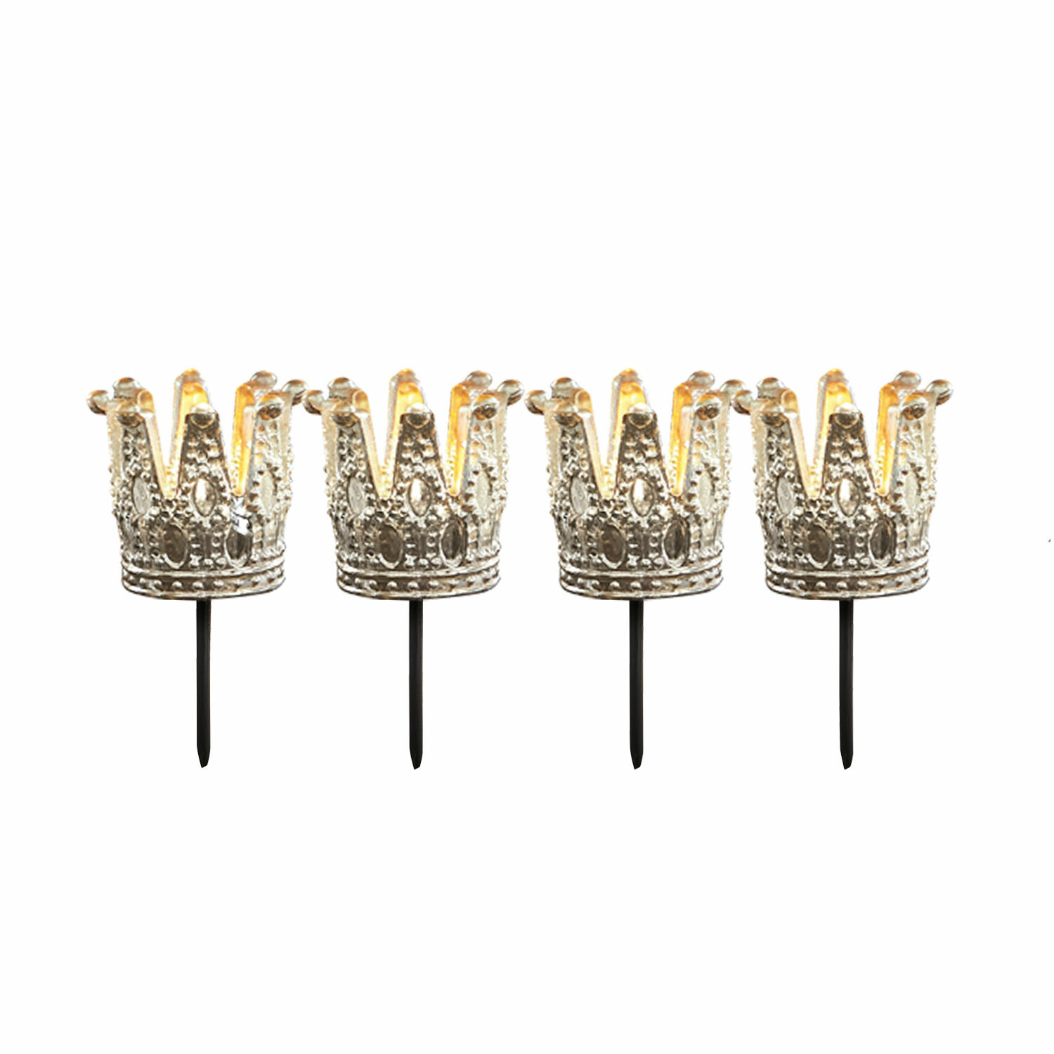 Set di 4 portacandele con supporto Melina Quattro corone decorative in metallo con picchetti neri e luce LED soffusa