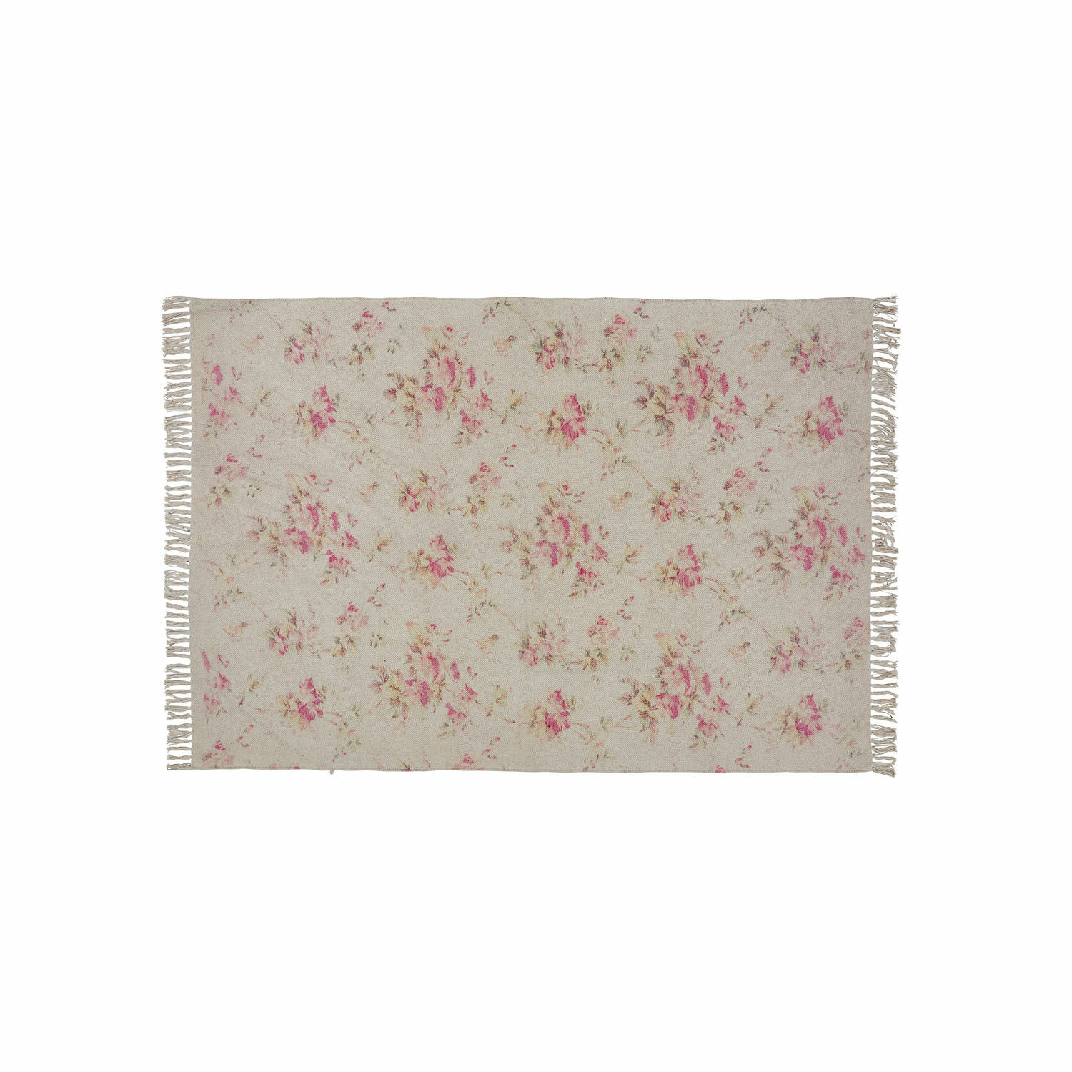 Tappeto Ingvi Tappeto beige con motivo floreale e frange, materiale morbido, decorazione vintage per interni
