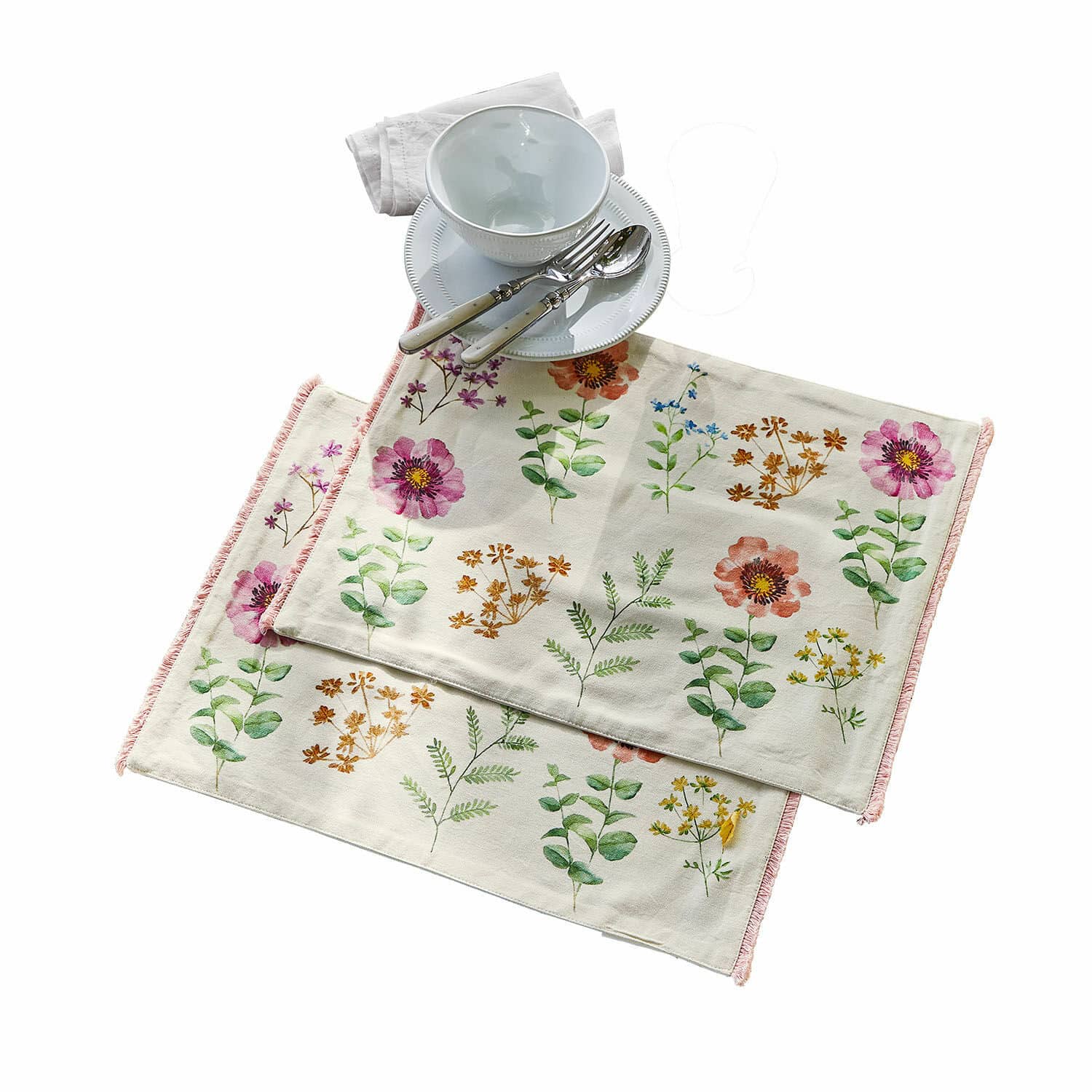 Coppia di tovagliette Fahzoura Set di due tovagliette in cotone con motivo floreale dai colori pastello per la tavola