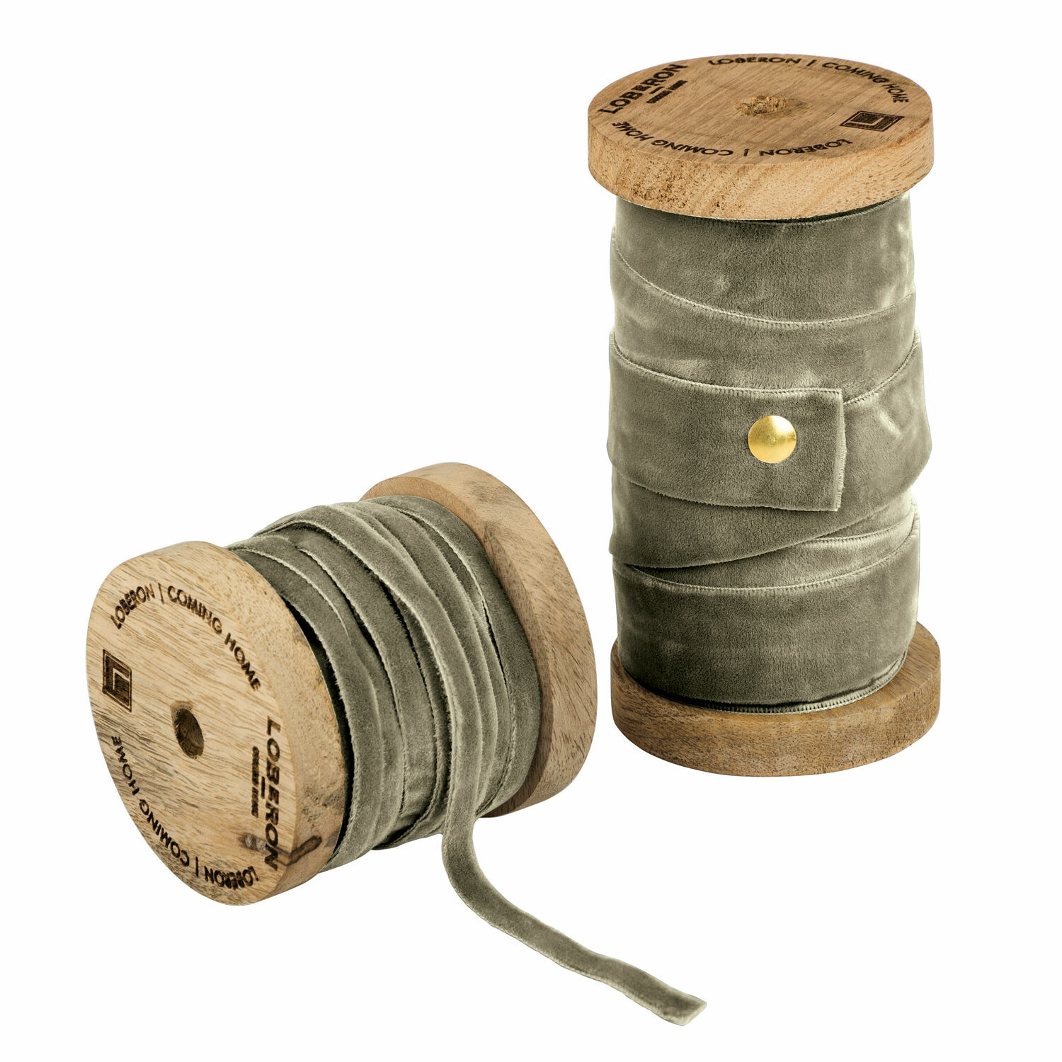 Coppia di nastri di velluto Liandis Nastro di velluto grigio su bobina di legno per decorazioni e lavori manuali