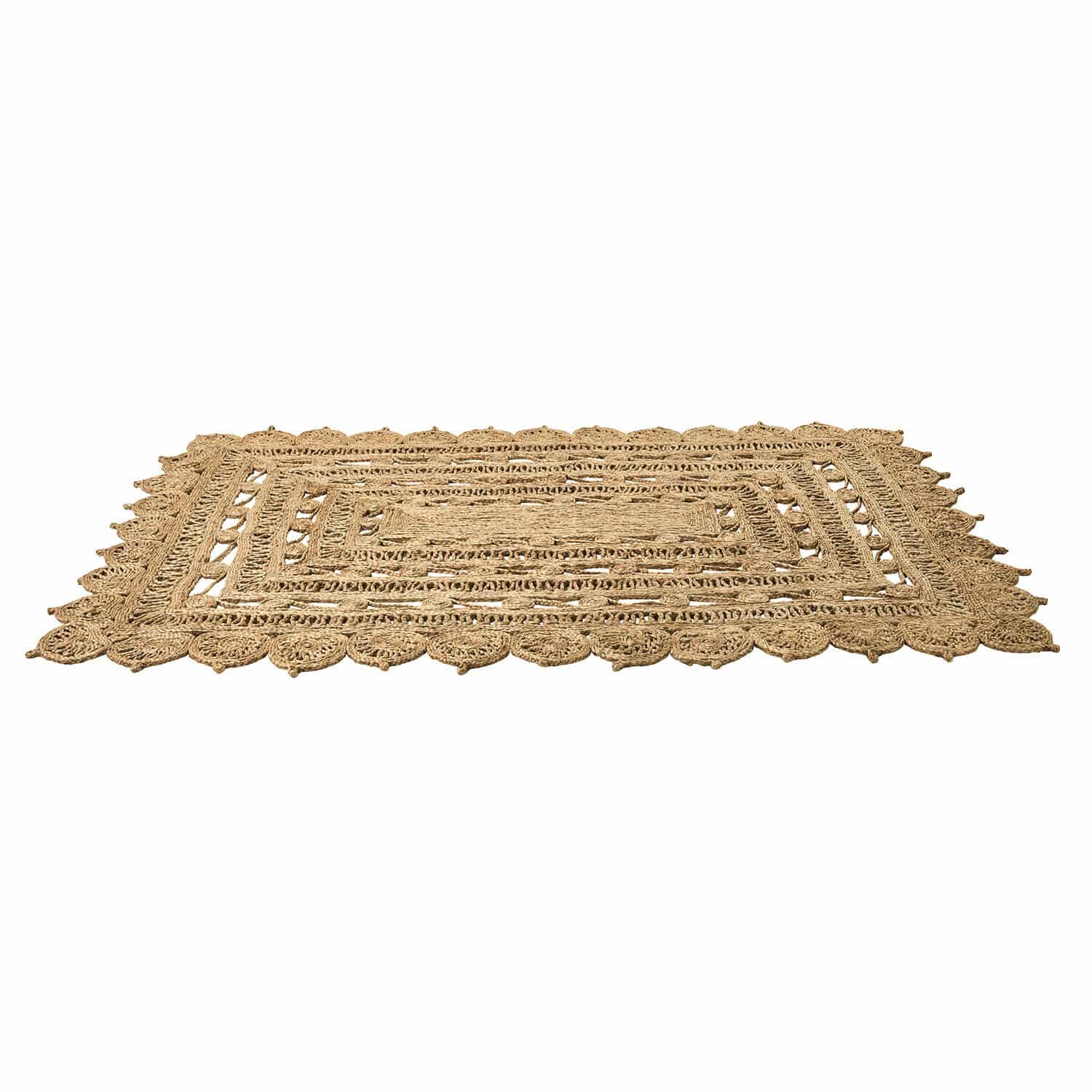 Tappeto Livadia Tappeto artigianale in juta naturale con motivo decorativo e bordo, accessorio per arredamento
