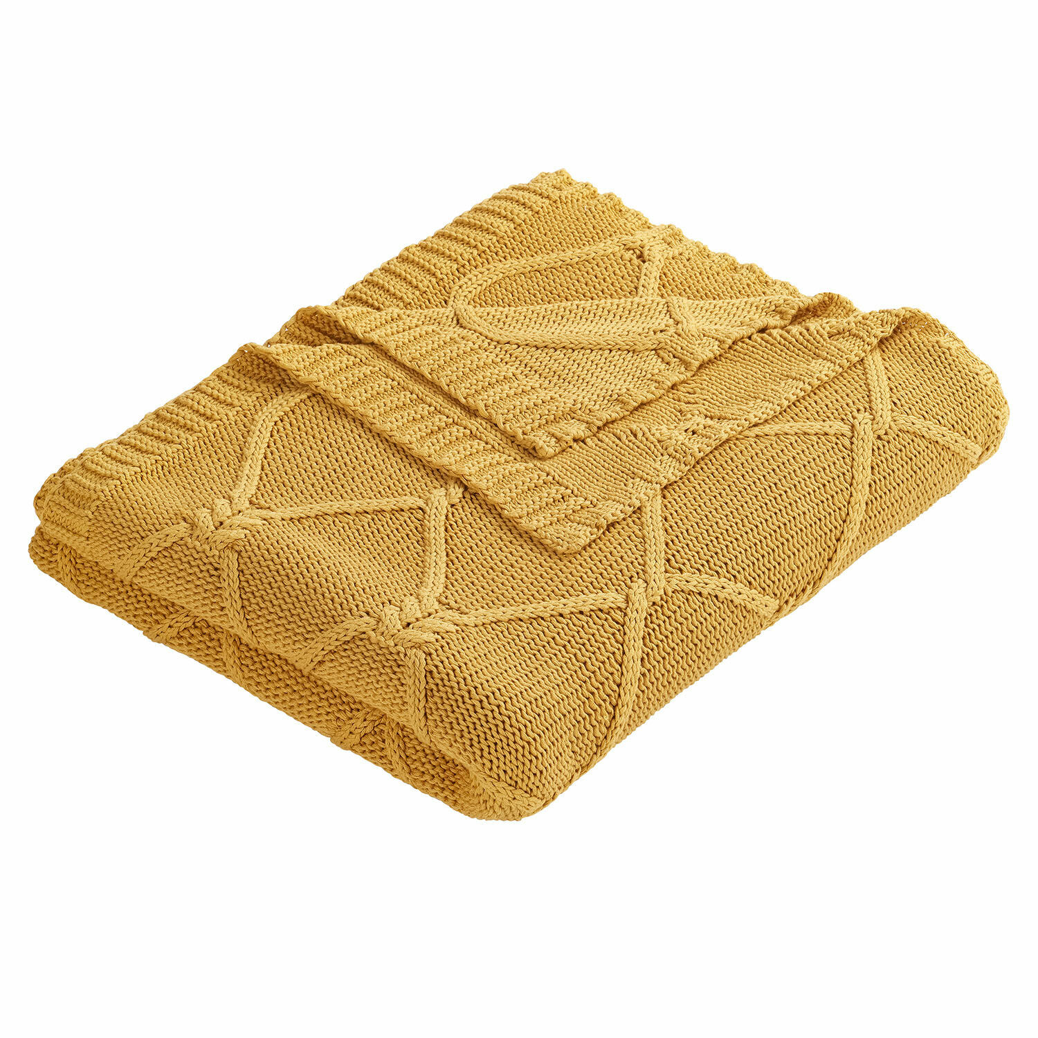 Coperta Cresil Coperta gialla morbida in maglia con motivo geometrico, ideale per decorare e riscaldare gli ambienti