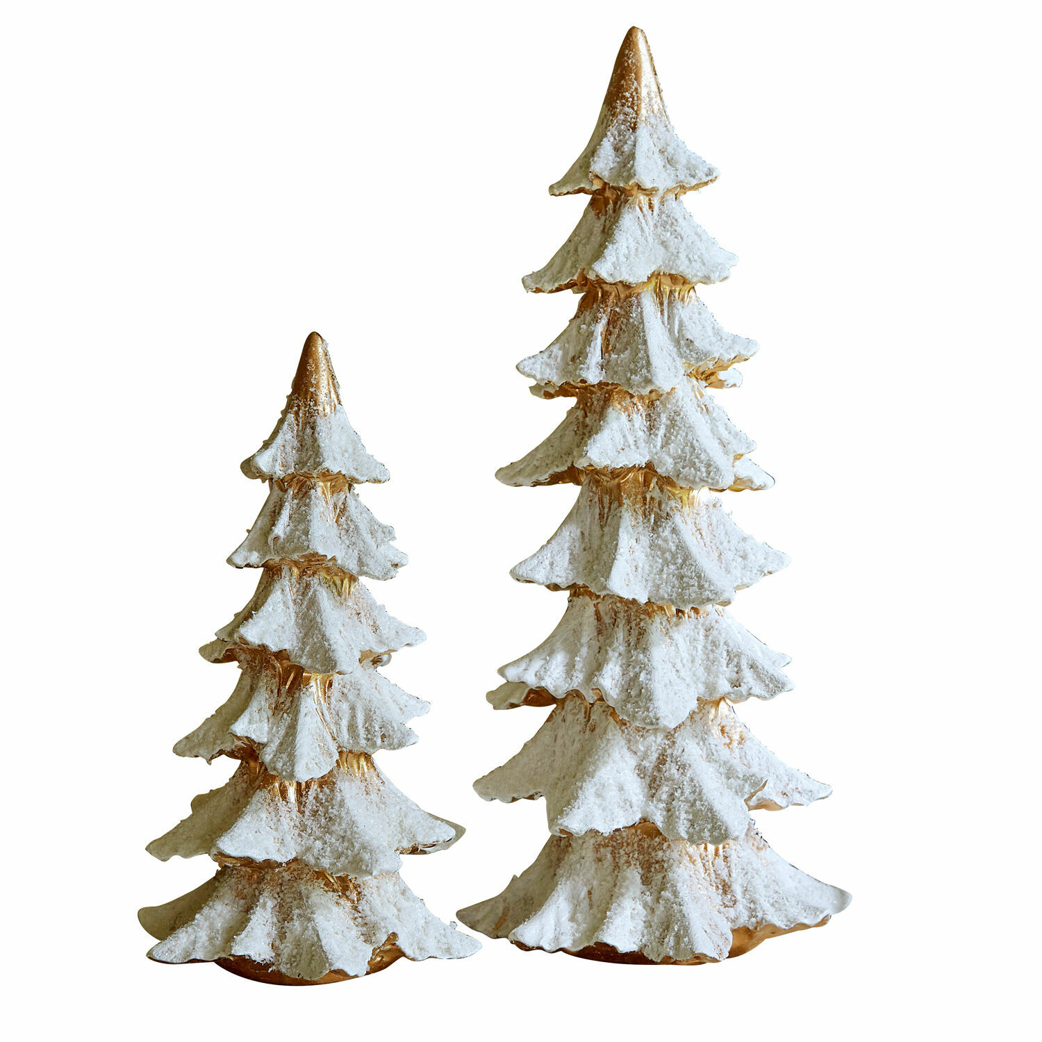Coppia di alberelli decorativi Norbury Due alberi di Natale decorativi in ceramica con neve bianca e dettagli dorati, decorazione festiva