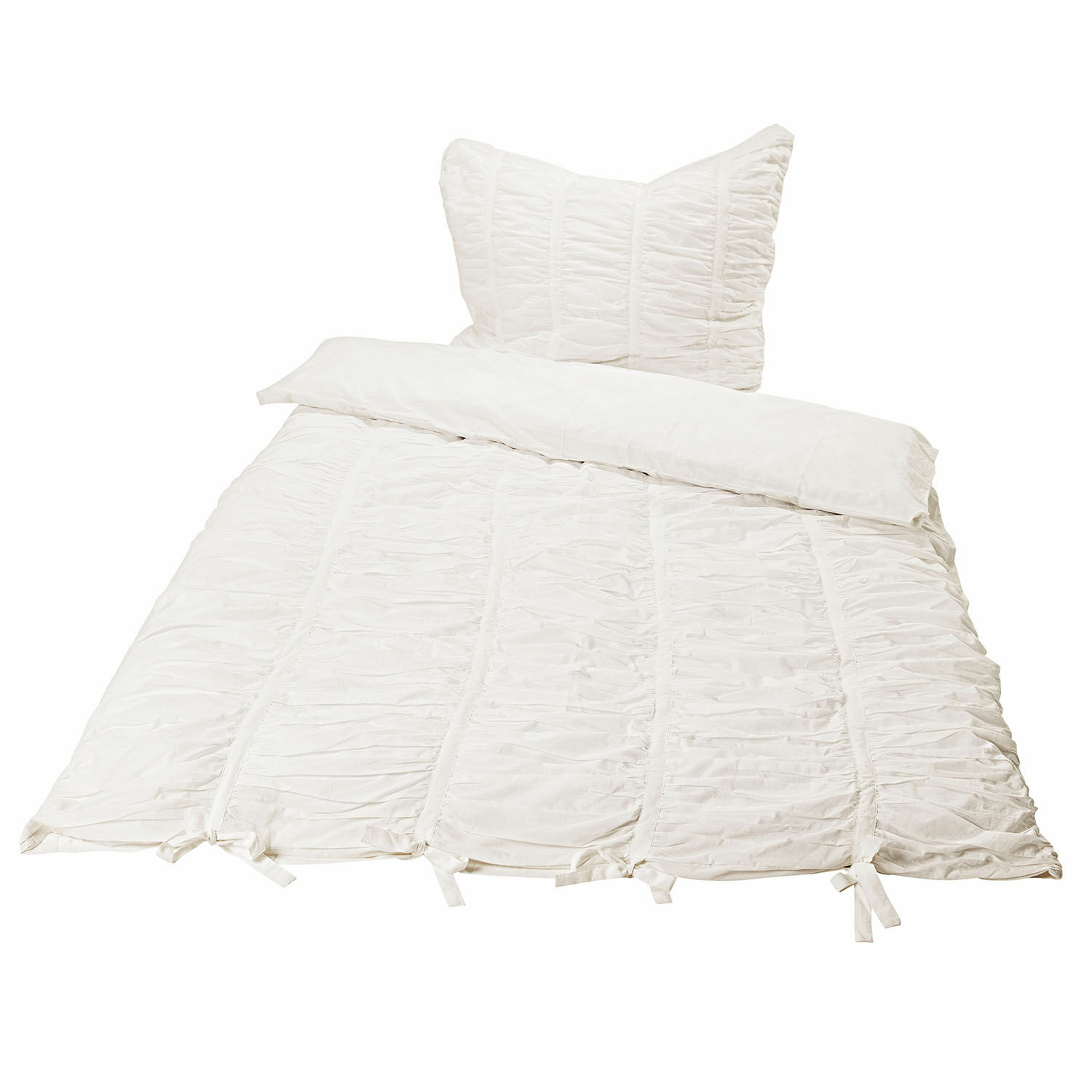 Biancheria da letto Magdelen Biancheria da letto in cotone bianco con arricciature e fiocchi, morbida e decorativa per camera