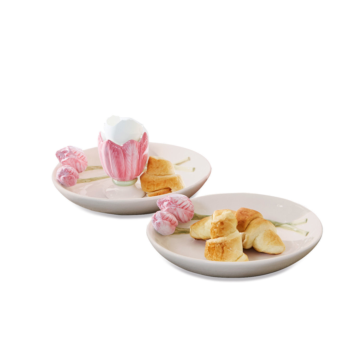 Coppia di piatti Arnemetia Piatti in ceramica con fiori rosa e croissant, stoviglie decorative per antipasti