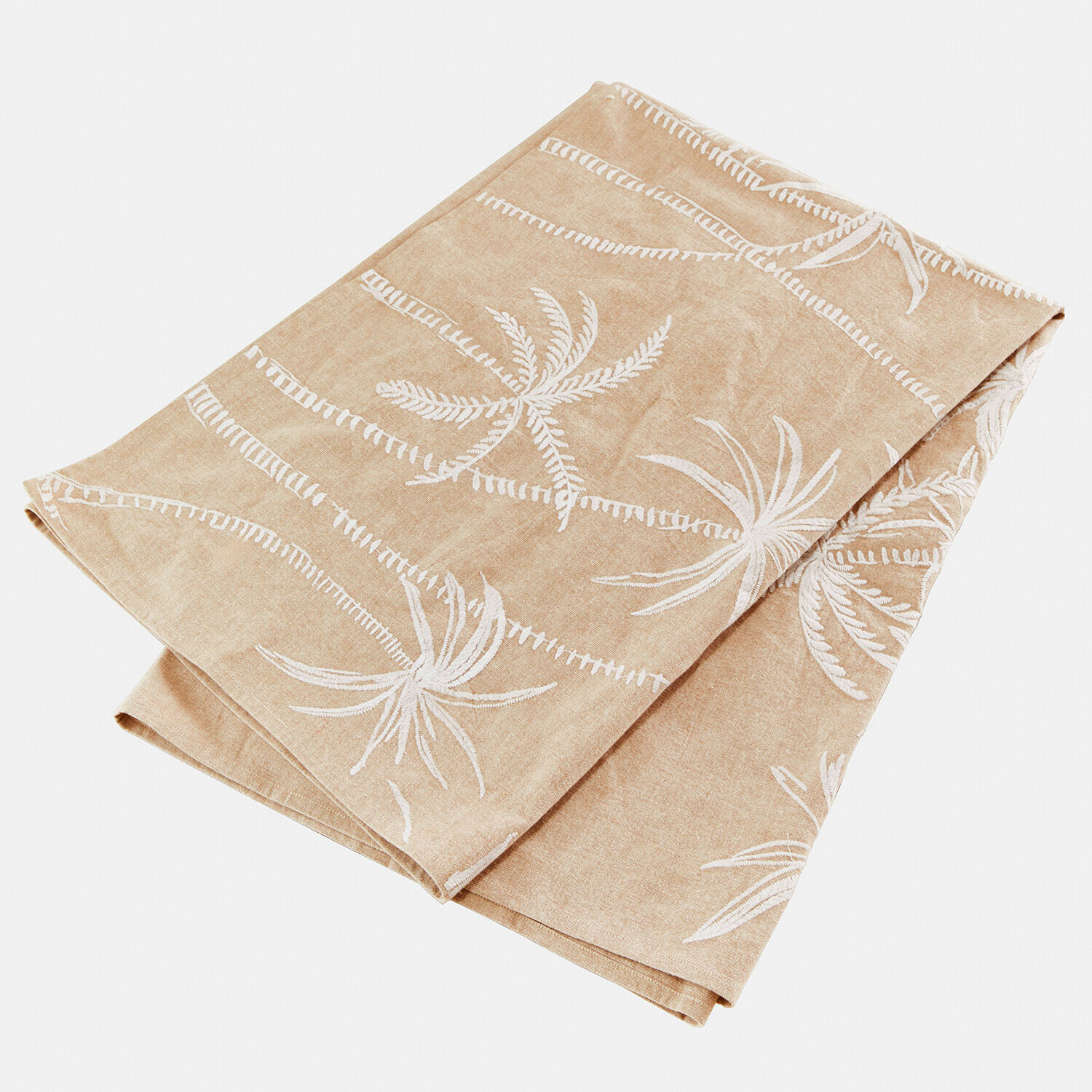 Coperta Windlake Tovaglia beige in lino con motivo vegetale bianco, tessuto decorativo per soggiorno o sala da pranzo