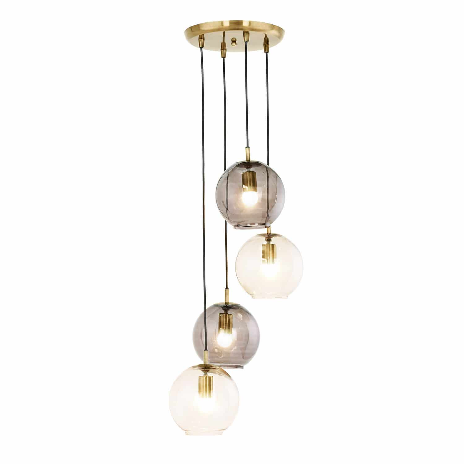 Lampadario Brontille Lampada a sospensione moderna con quattro sfere di vetro fumé e trasparente, design elegante per interni