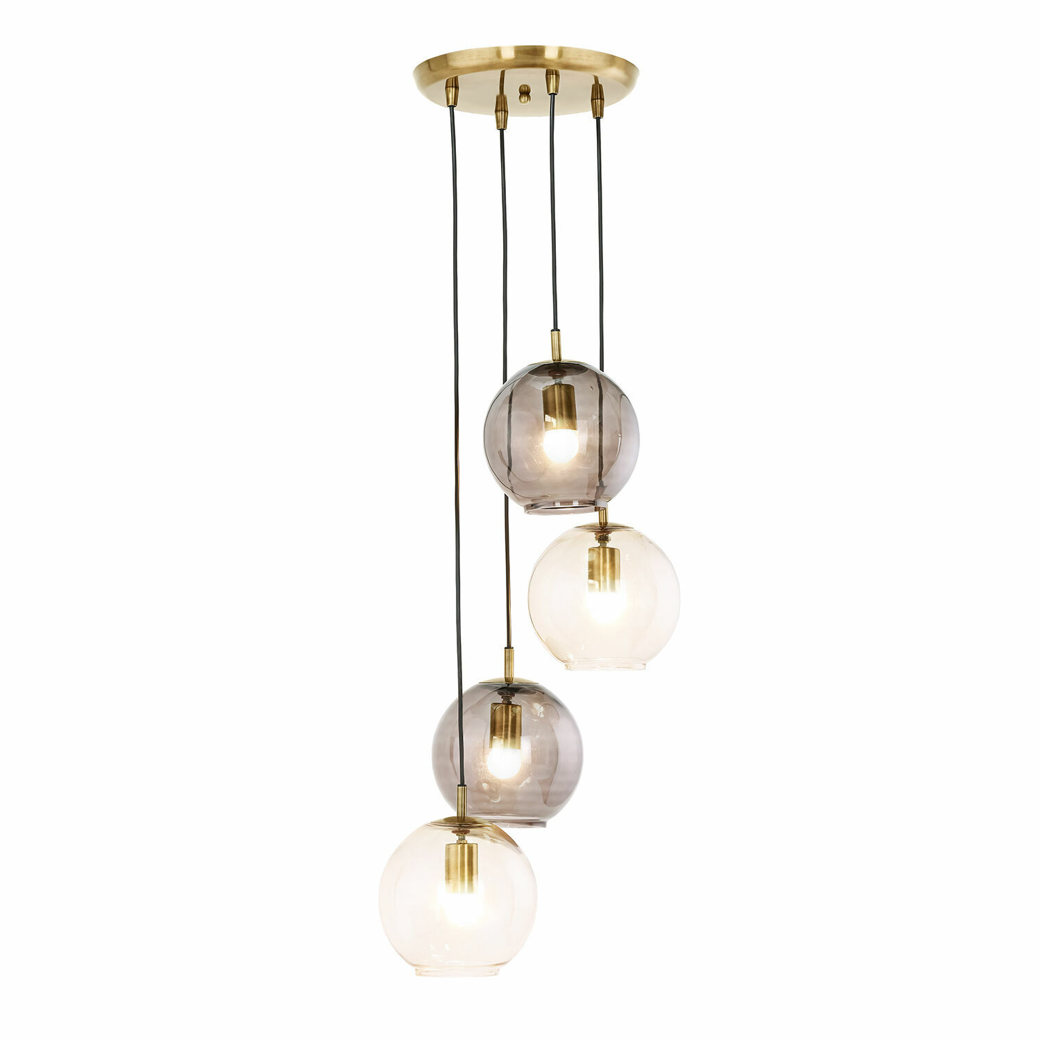 Lampadario Brontille Lampada a sospensione moderna con quattro sfere di vetro fumé e trasparente, design elegante per interni