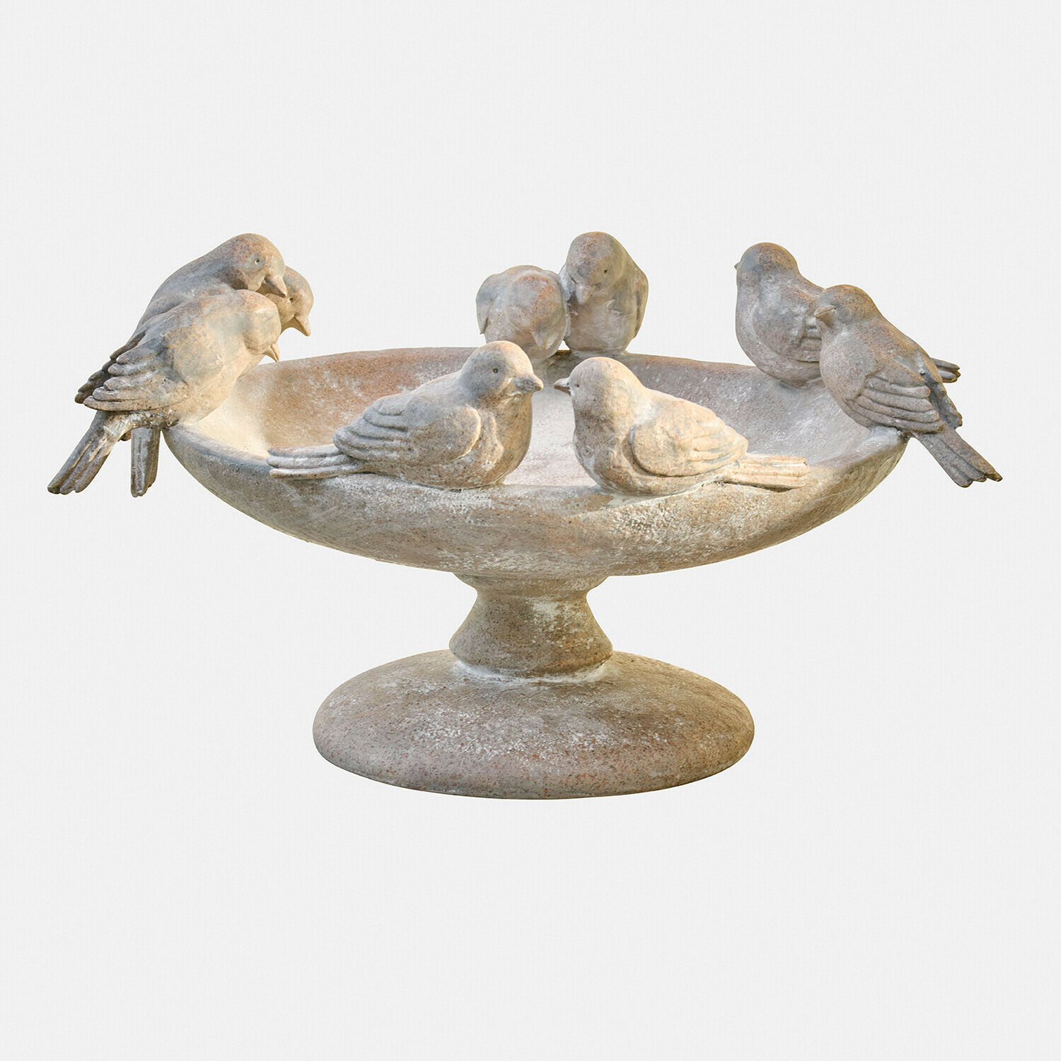 Abbeveratoio per uccellini Haldoríe Coppa decorativa in pietra beige con otto uccelli scolpiti, ornamento da giardino