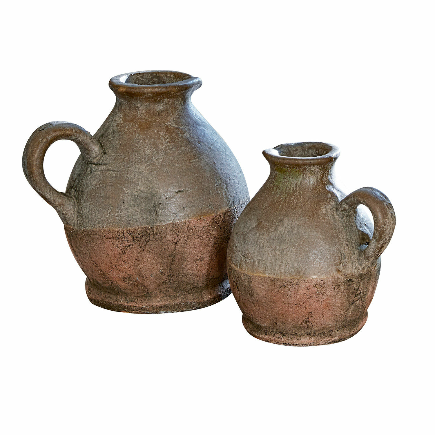 Coppia di vasi Henriette Due brocche in ceramica marrone e grigia con manici, stile rustico per decorazione