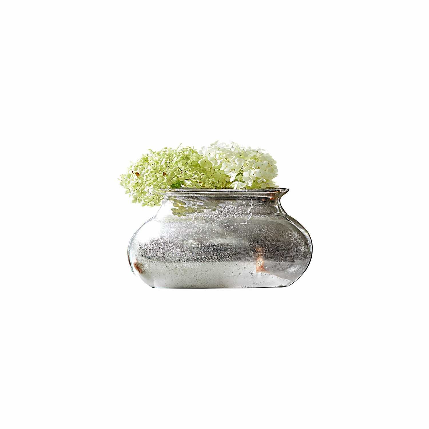 Vaso Melisique Vaso in vetro argentato con fiori di ortensia, decorazione vintage per interni, accessorio tavola