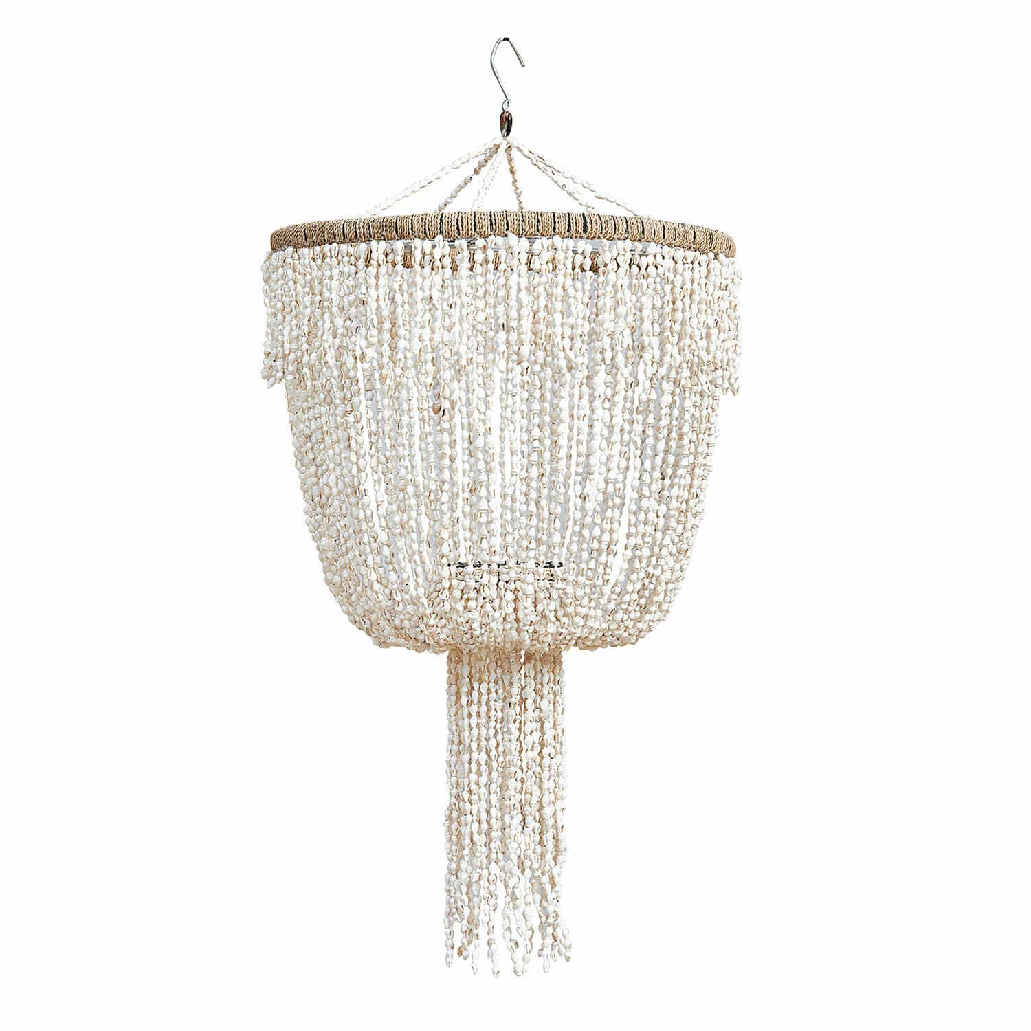 Paralume Trétudans Lampadario sospeso con conchiglie bianche e corda naturale, decorazione boho per interni