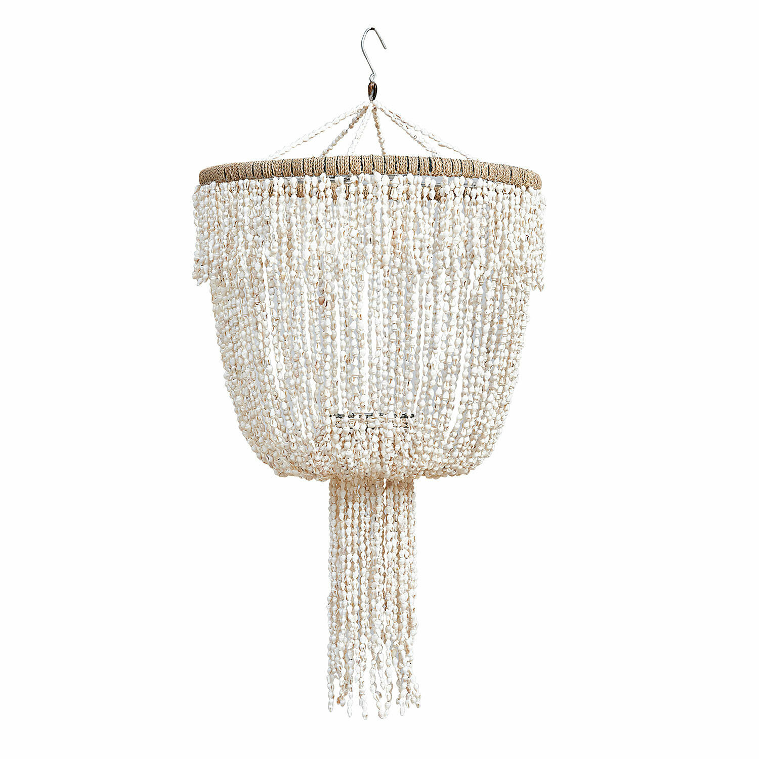 Paralume Trétudans Lampadario sospeso con conchiglie bianche e corda naturale, decorazione boho per interni