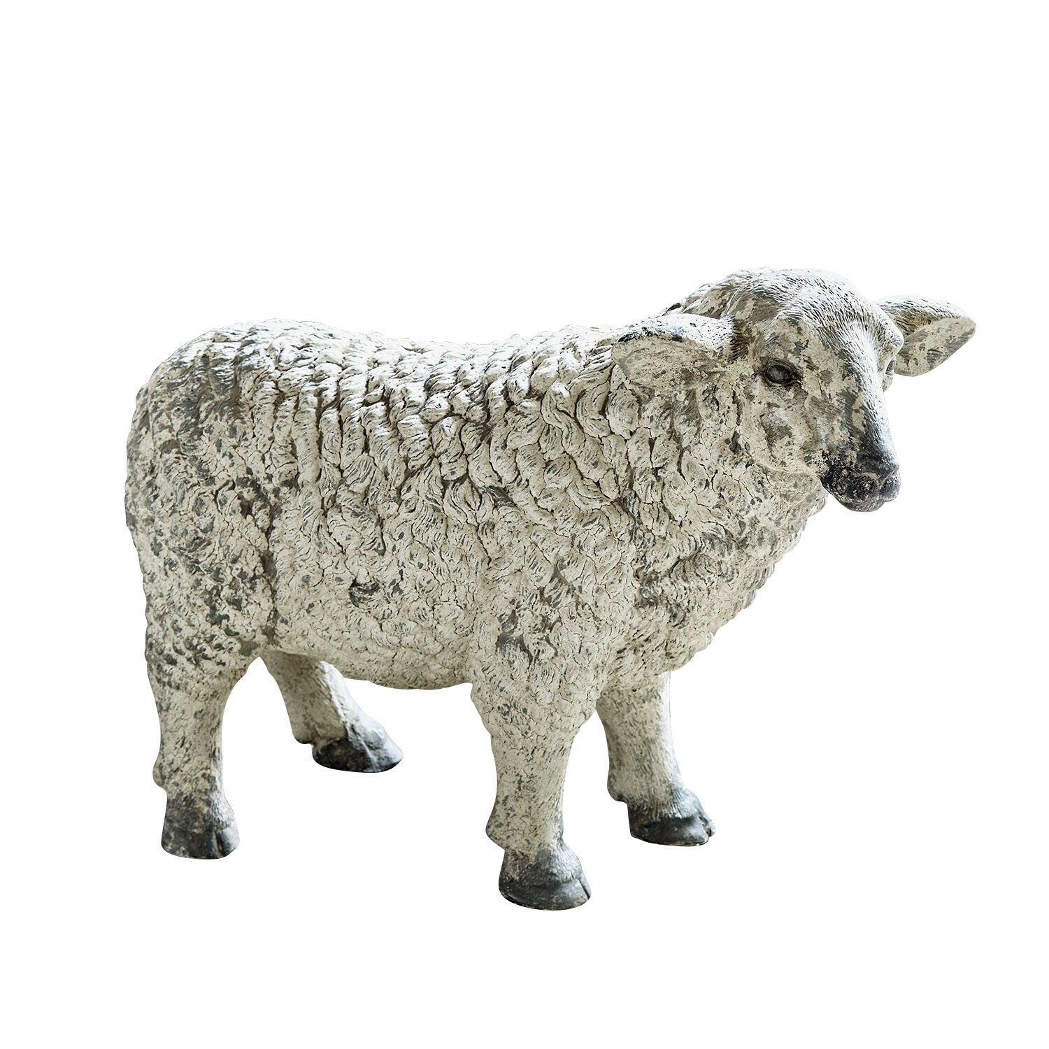 Pecora decorativa Séverac Figura di pecora in pietra bianca con accenti grigi, decorazione rustica per giardino o interni