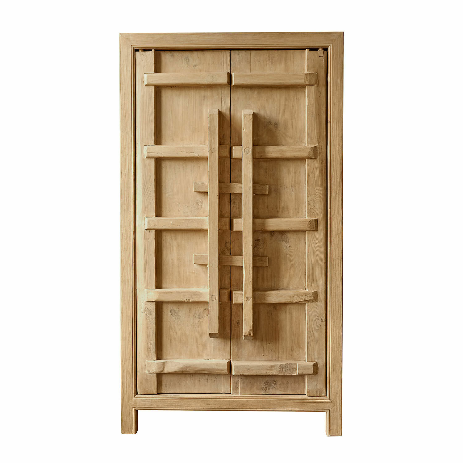 Armadio Trésorique Armadio in legno naturale con listelli decorativi, mobile rustico per riporre oggetti